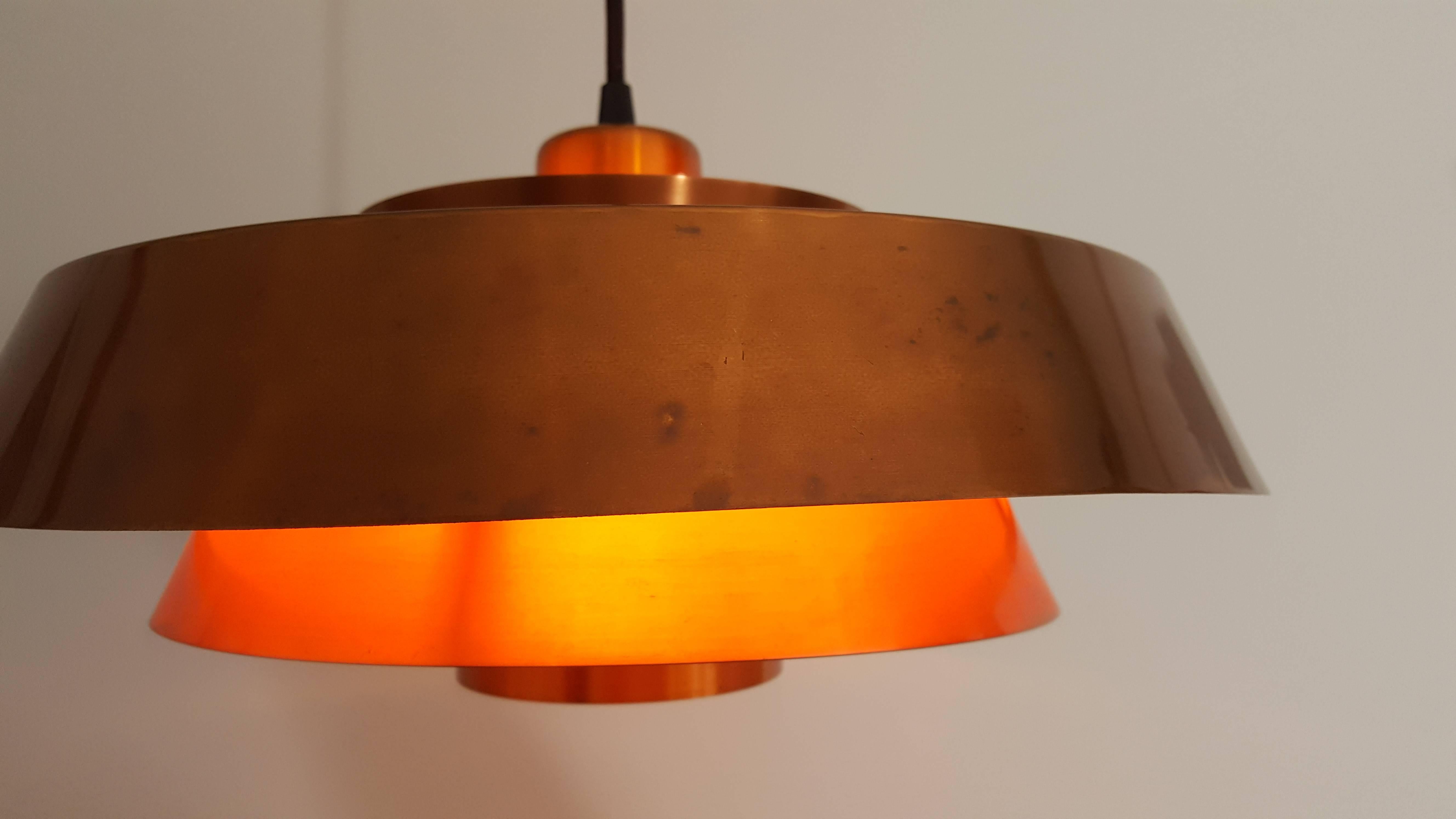 Danish Jo Hammerborg Nova Pendant Light in Copper for Fog & Mørup Denmark, 1960s