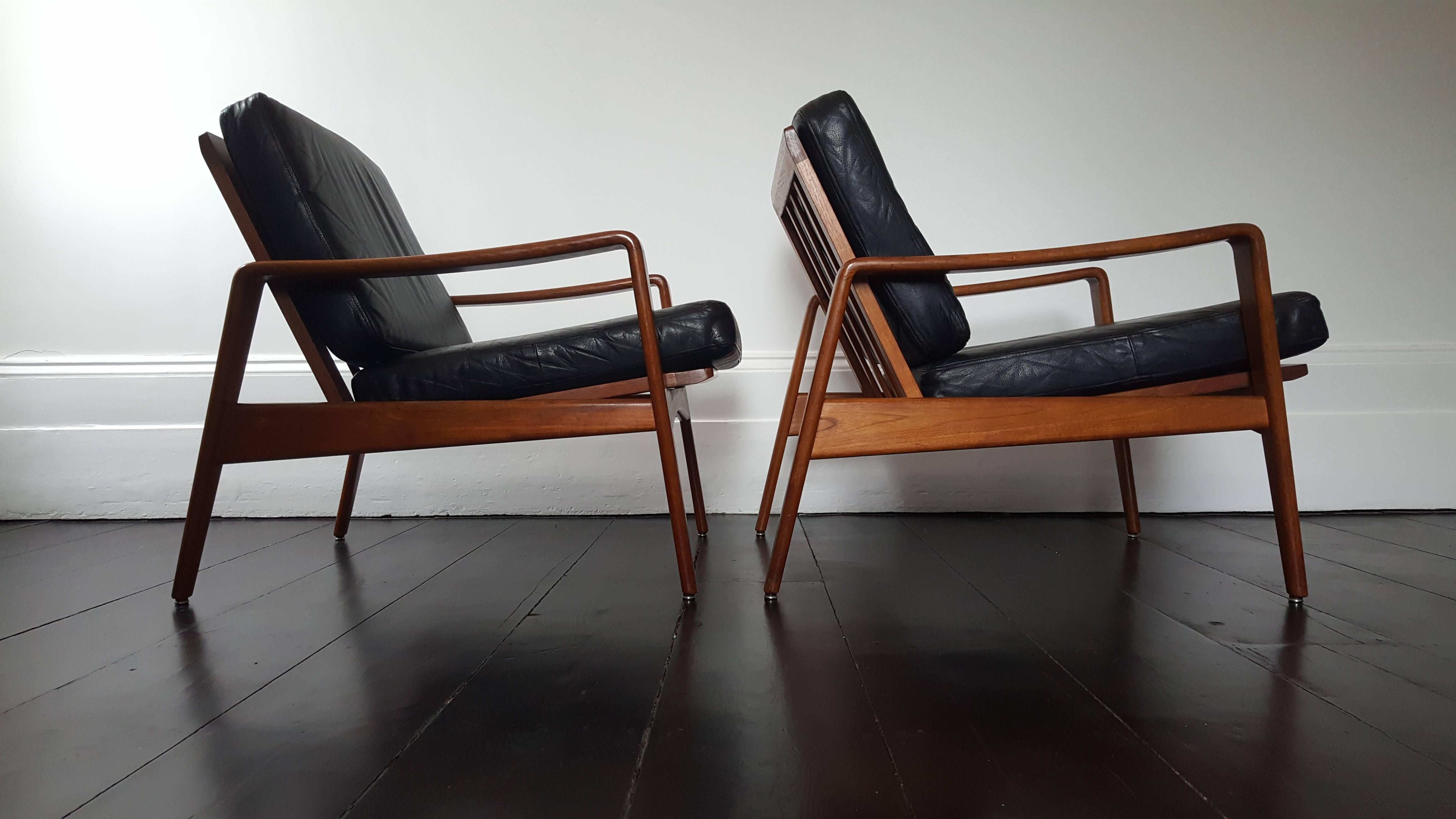 Danish Arne Wahl Iversen Lounge-Chairs, Manufactured by Komfort, Denmark, 1960s