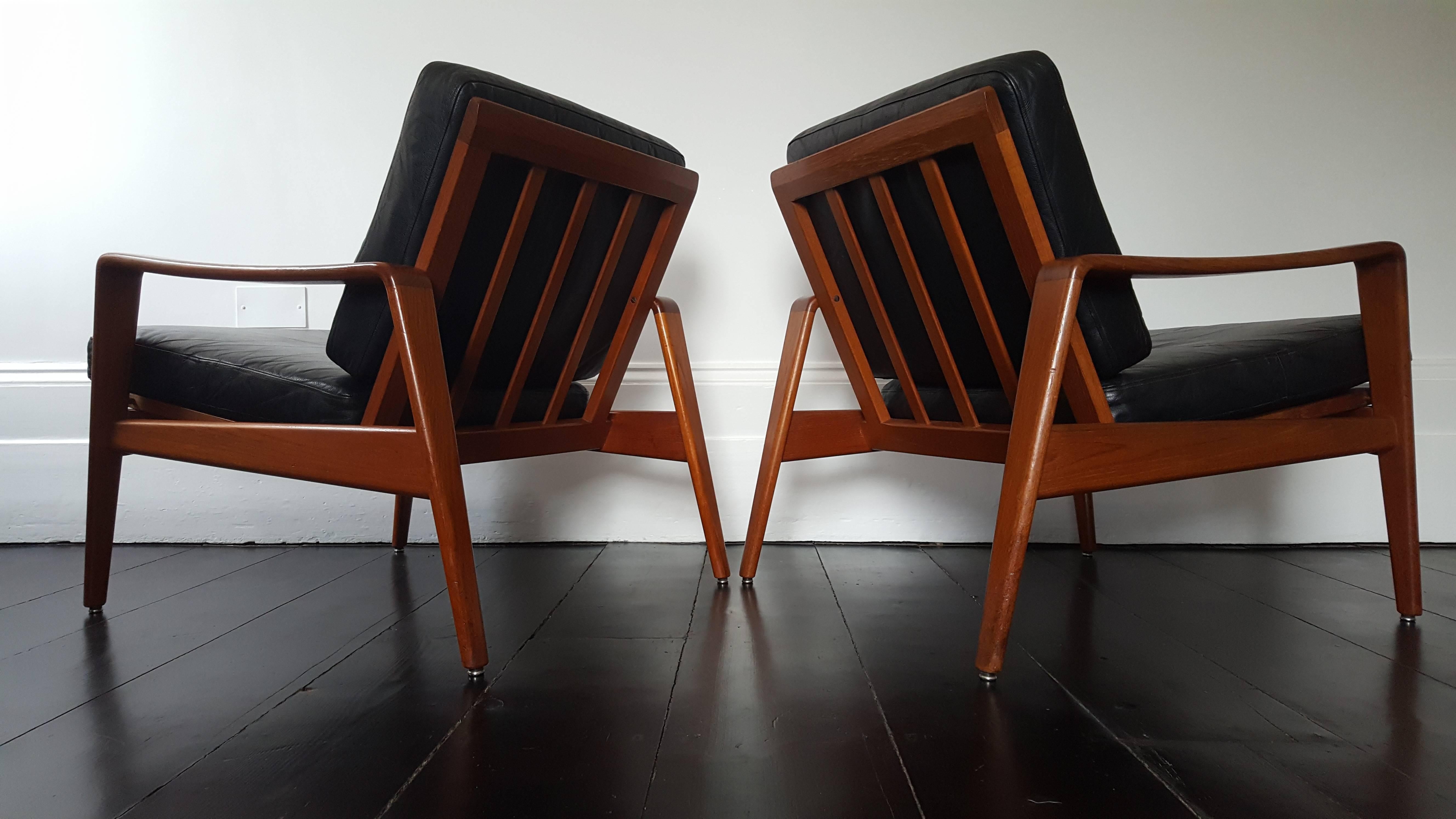 Leather Arne Wahl Iversen Lounge-Chairs, Manufactured by Komfort, Denmark, 1960s