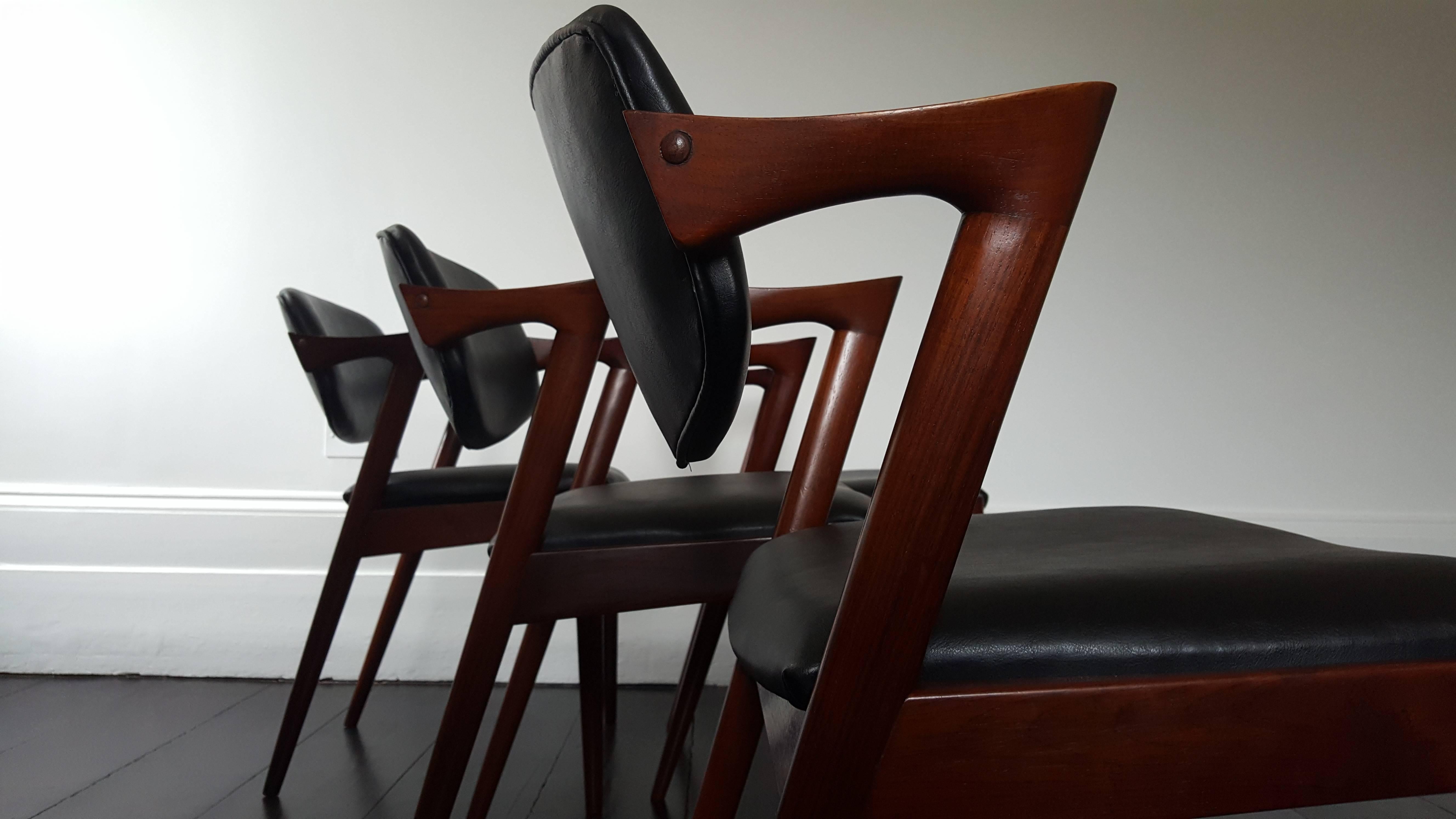 Mid-Century Modern Four Kai Kristiansen Model 42 Rosewood Frame Dining Chairs for Schou Andersen