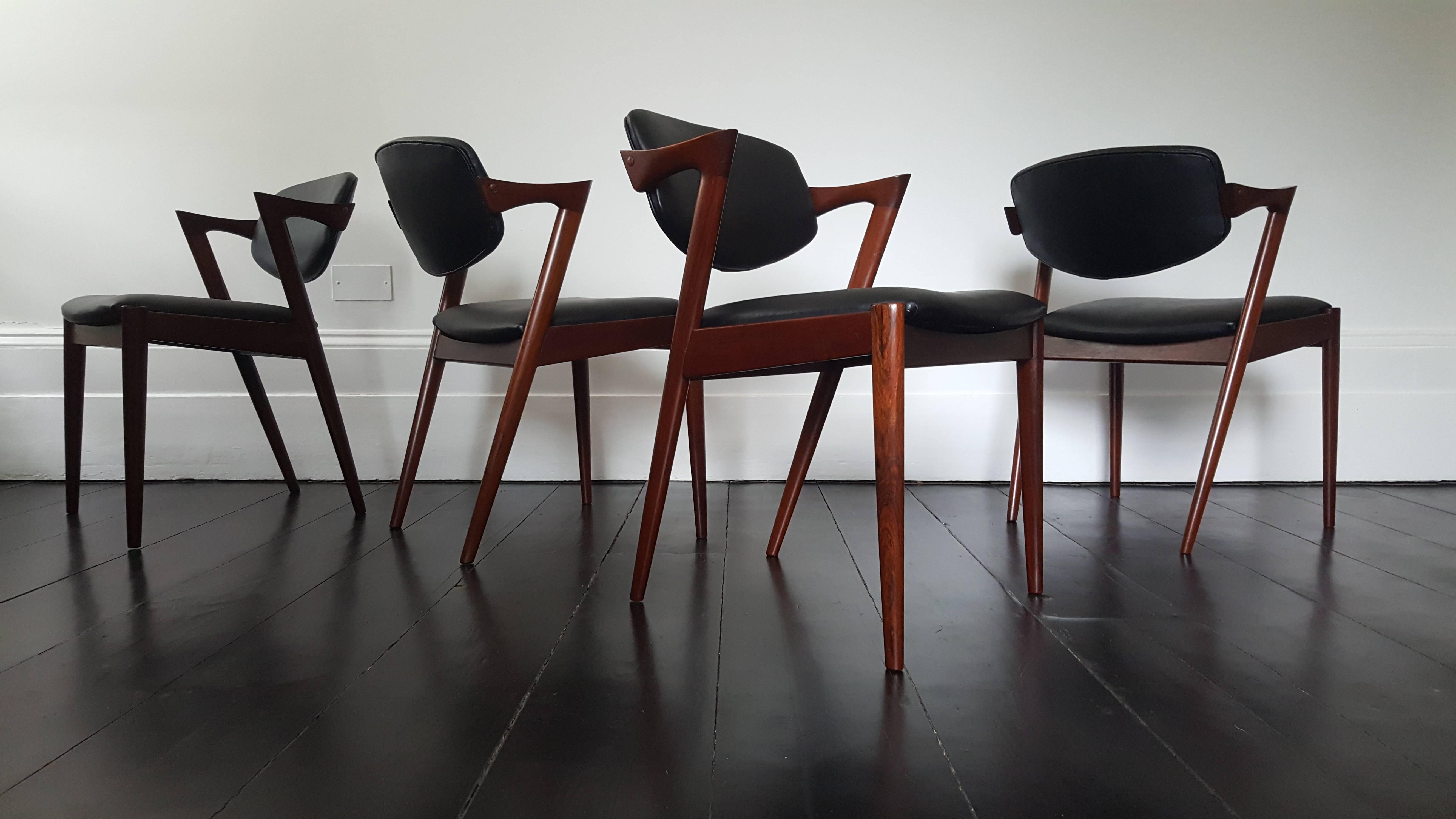 20th Century Four Kai Kristiansen Model 42 Rosewood Frame Dining Chairs for Schou Andersen