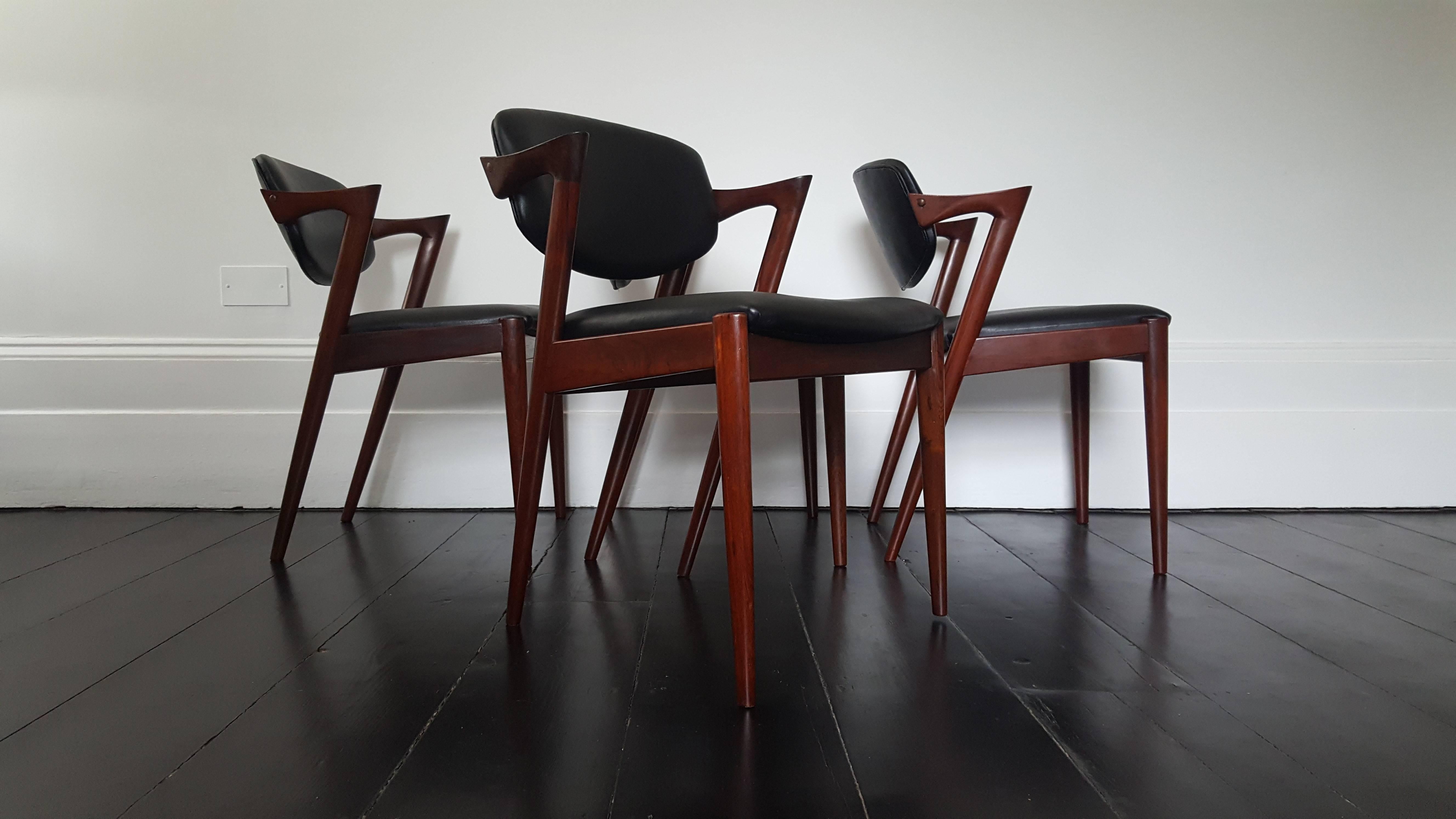 Faux Leather Four Kai Kristiansen Model 42 Rosewood Frame Dining Chairs for Schou Andersen