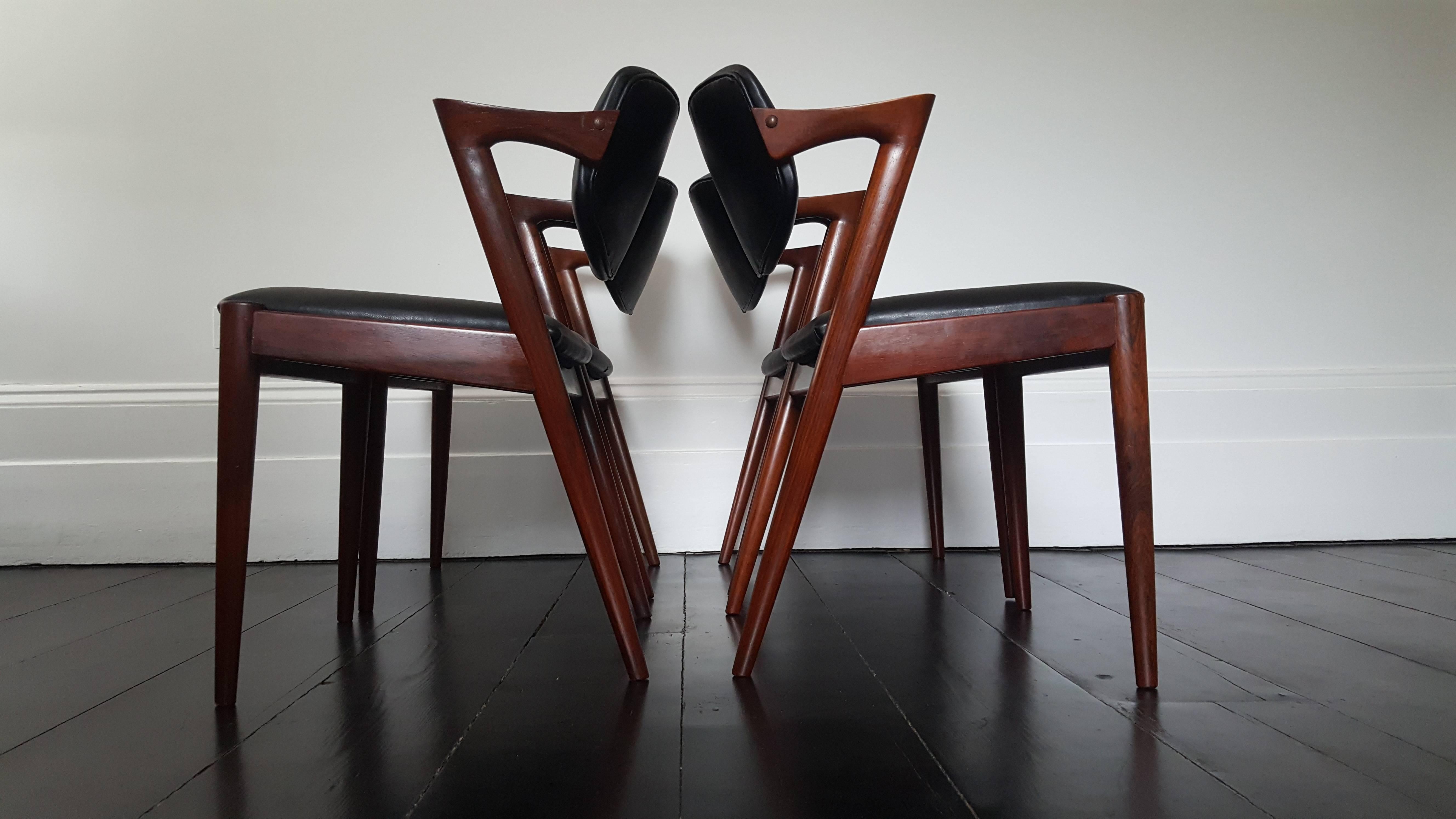 Four Kai Kristiansen Model 42 Rosewood Frame Dining Chairs for Schou Andersen 1