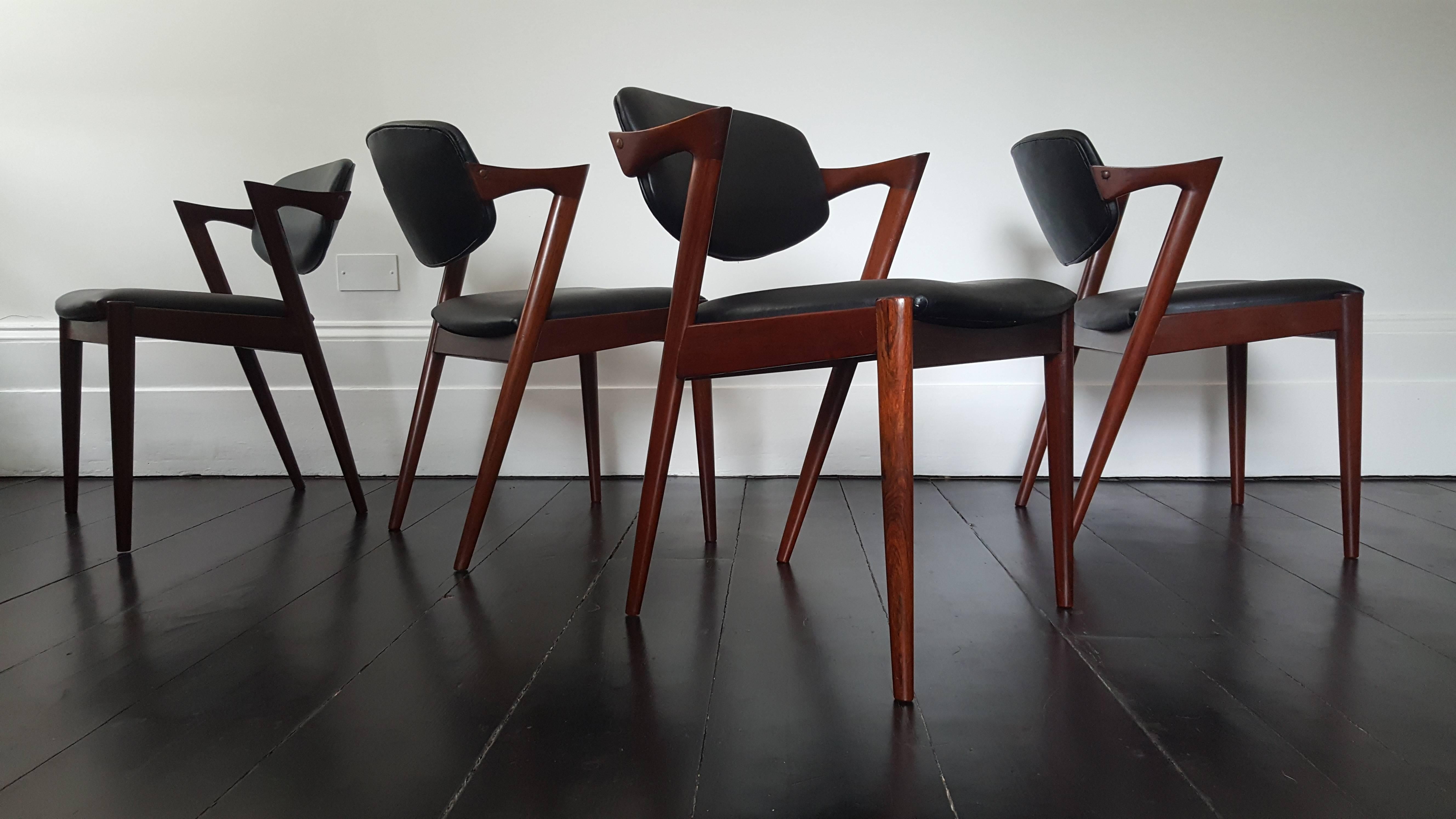 Four Kai Kristiansen Model 42 Rosewood Frame Dining Chairs for Schou Andersen 2