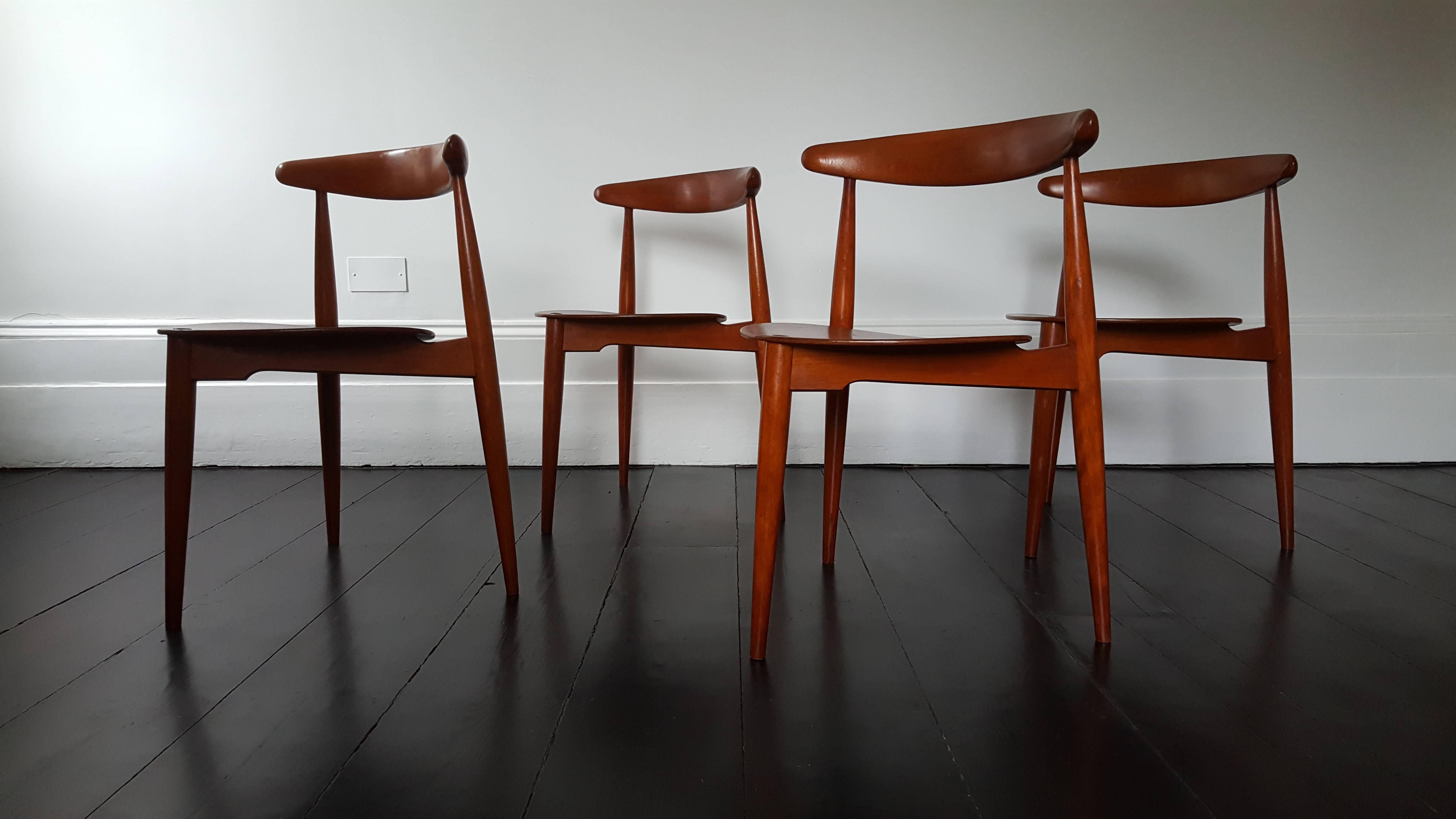 Mid-Century Modern Set of Four Hans J. Wegner 'Heart' Chairs for Fritz Hansen
