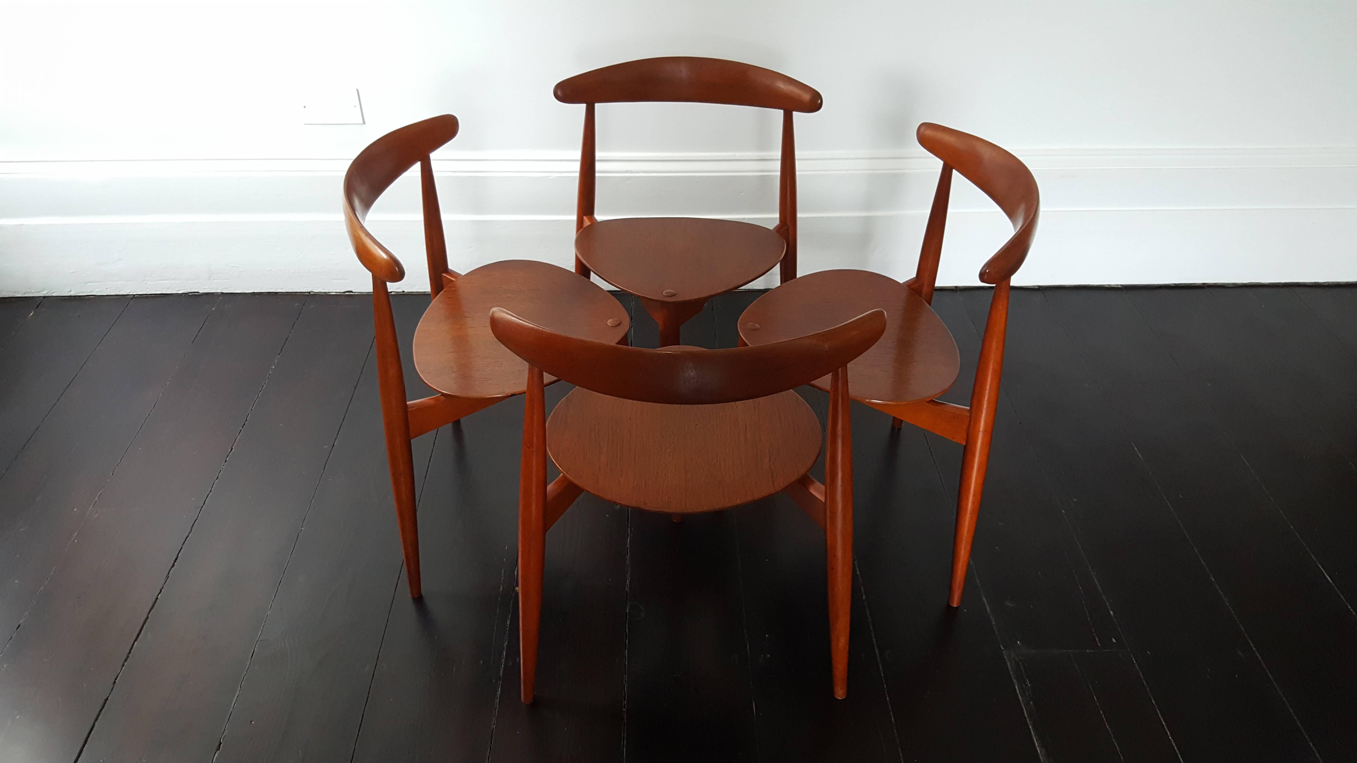 Beech Set of Four Hans J. Wegner 'Heart' Chairs for Fritz Hansen