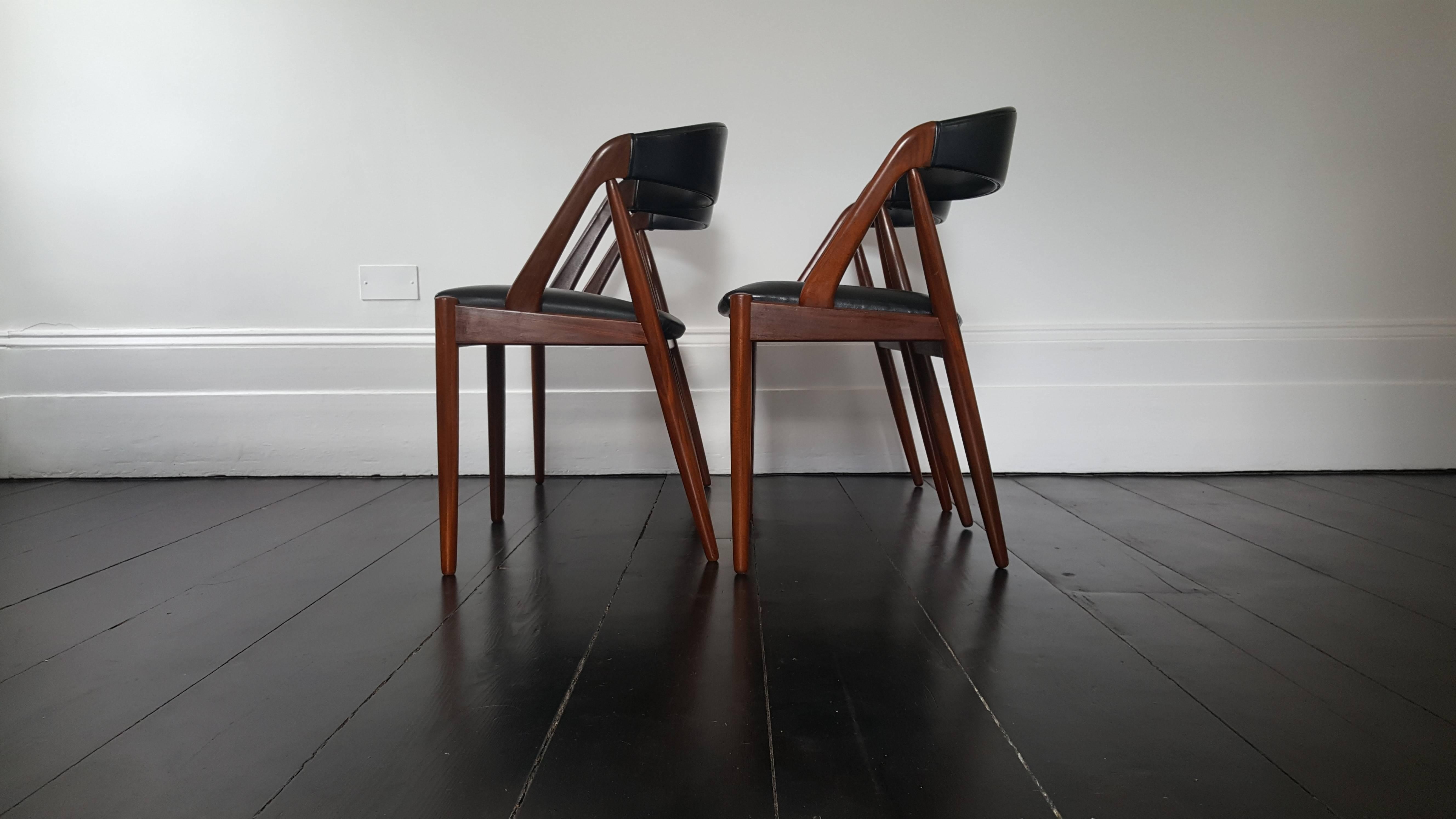 Mid-Century Modern Four Kai Kristiansen Model 31 Teak 'A' Frame Dining Chairs for Schou Andersen