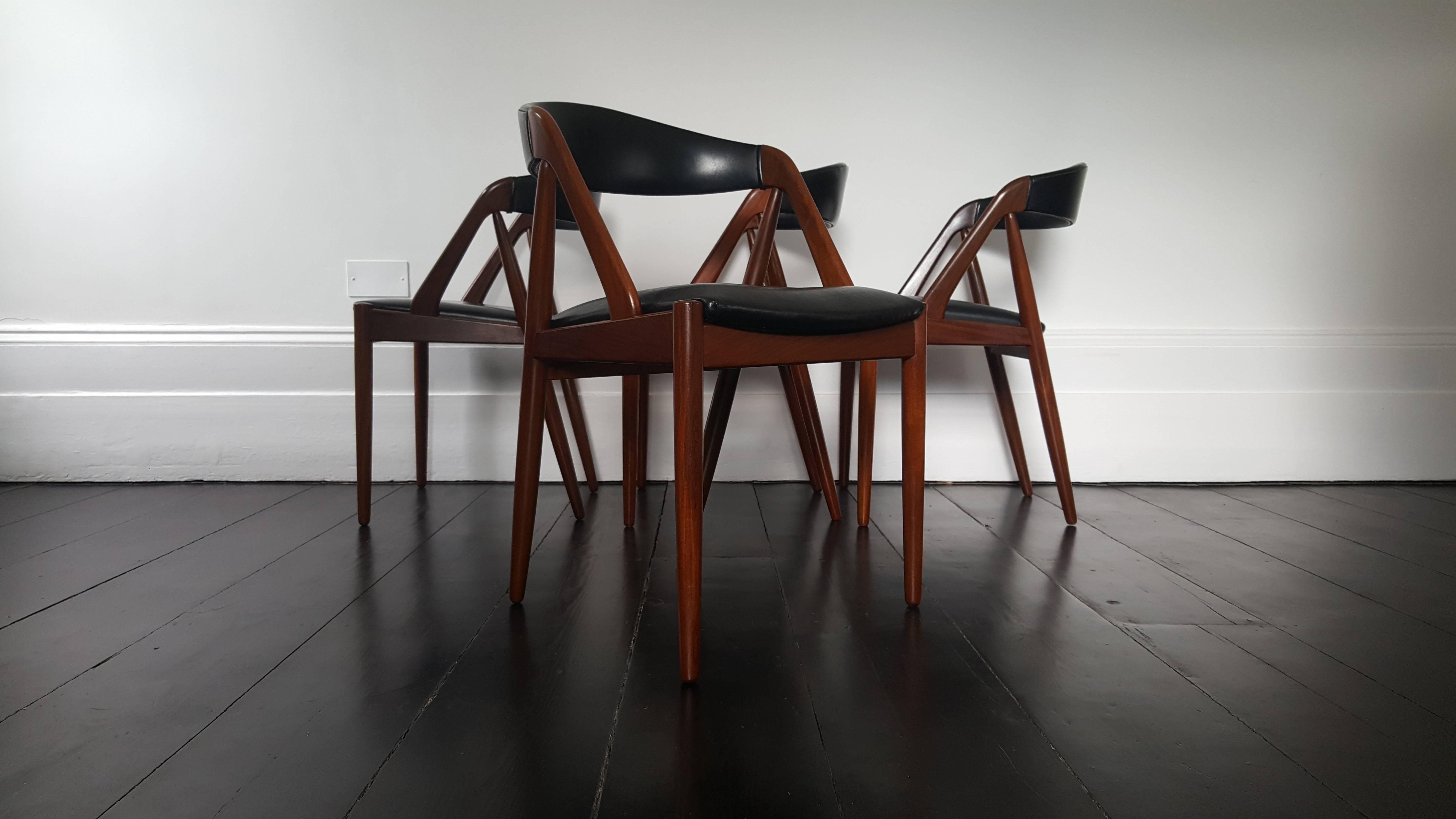 Danish Four Kai Kristiansen Model 31 Teak 'A' Frame Dining Chairs for Schou Andersen