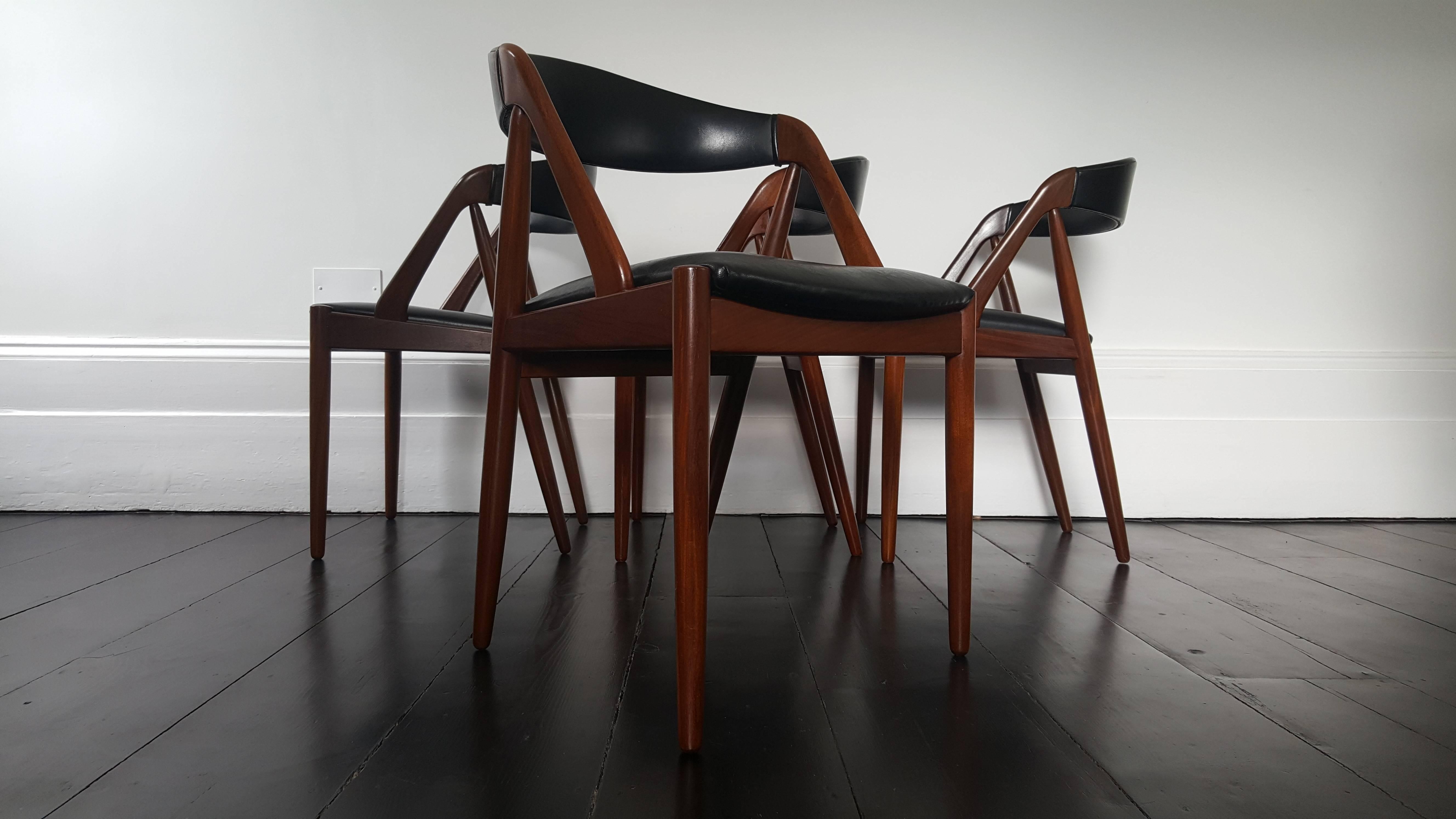 Four Kai Kristiansen Model 31 Teak 'A' Frame Dining Chairs for Schou Andersen In Good Condition In London Road, Baldock, Hertfordshire
