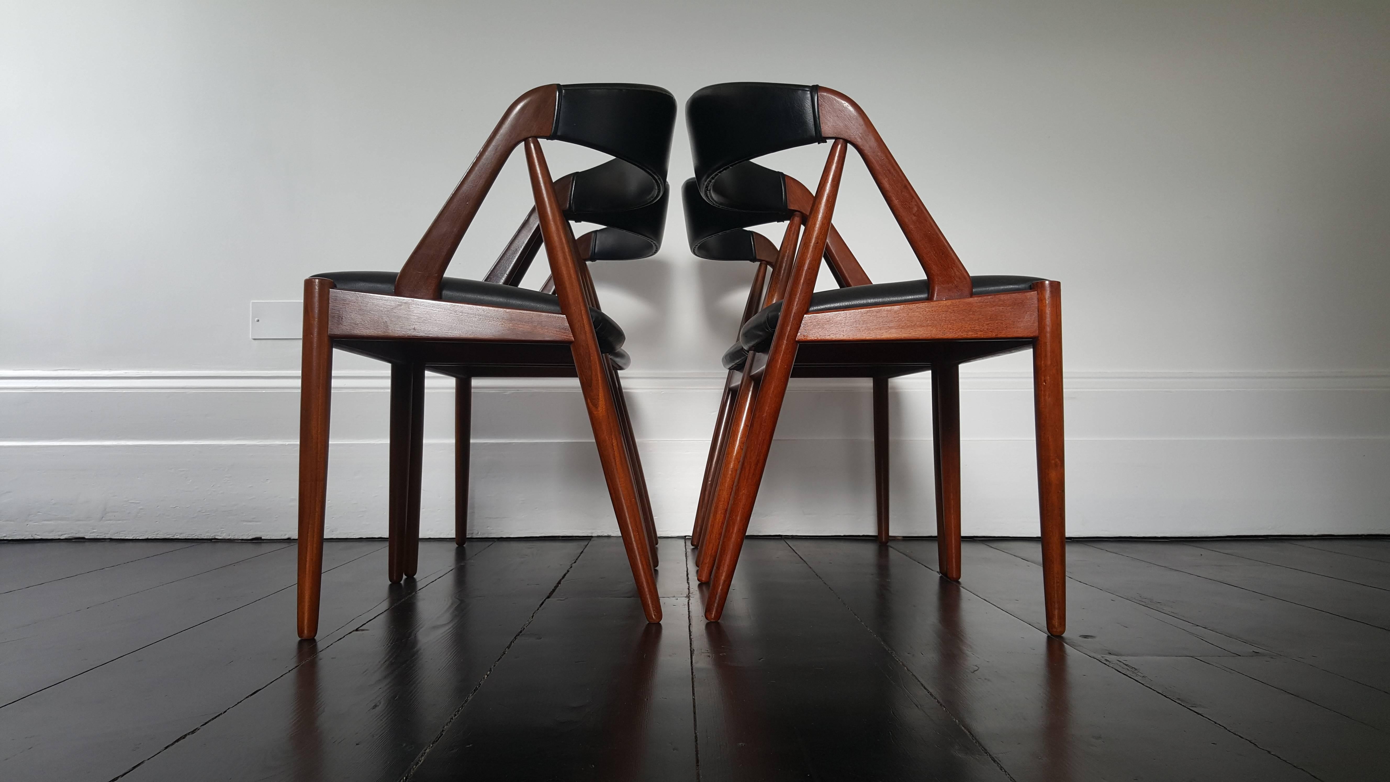 Faux Leather Four Kai Kristiansen Model 31 Teak 'A' Frame Dining Chairs for Schou Andersen