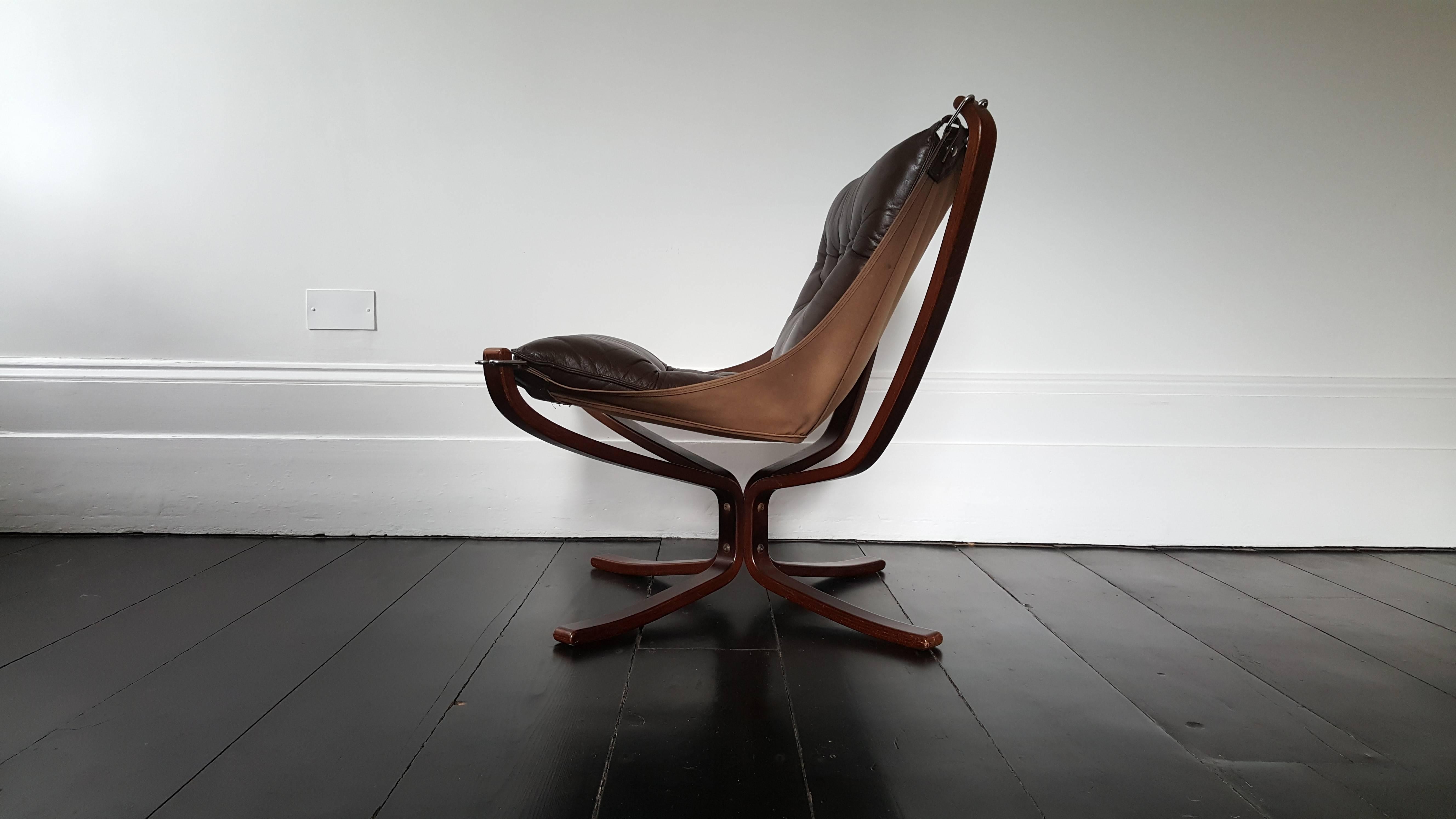 Leather Vintage Low-Backed X-Framed Sigurd Ressell Designed Falcon Chair, 1970s