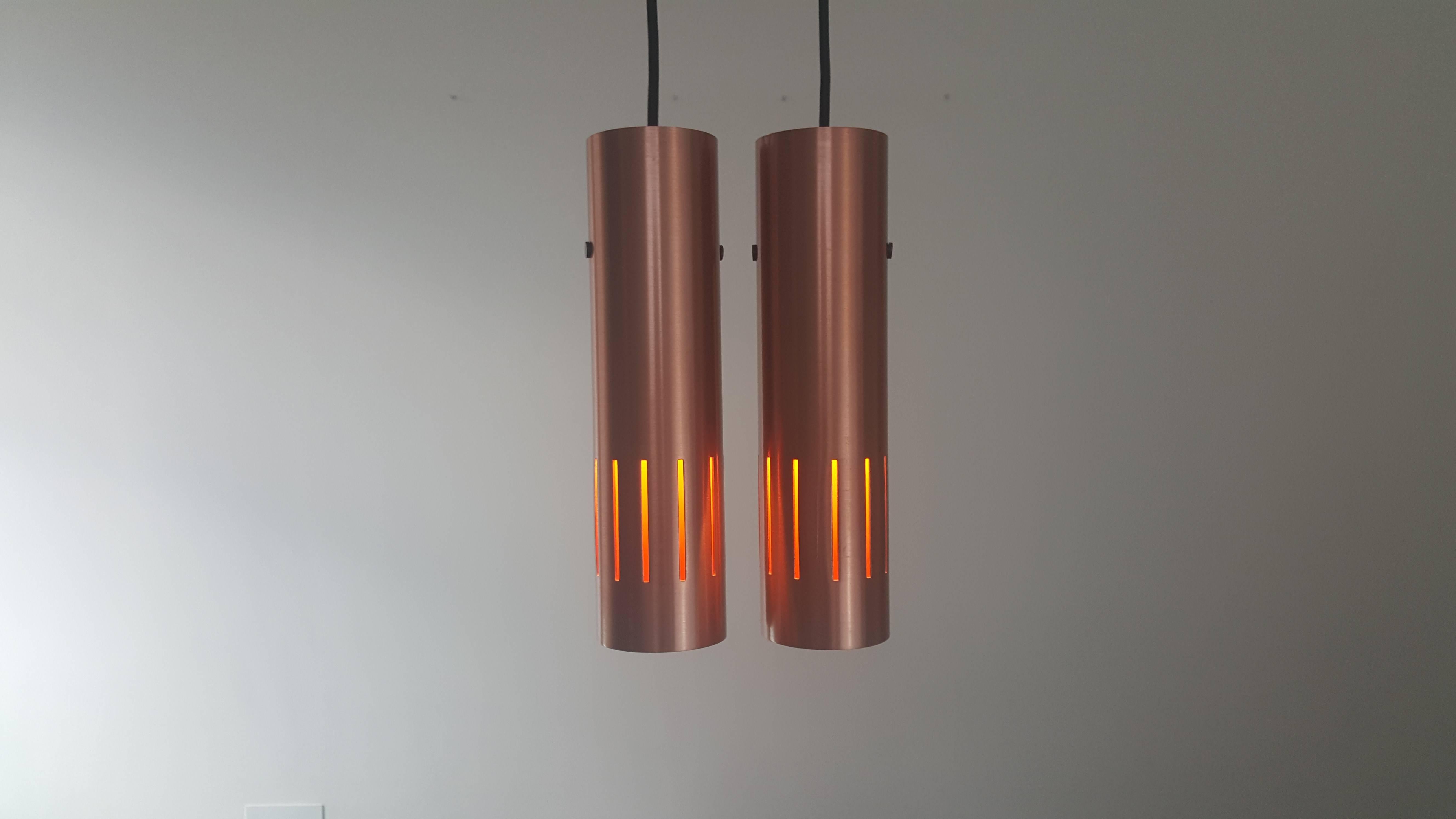 20th Century Pair of Copper Jo Hammerborg Trombone Pendant Lights for Fog & Mørup, Denmark