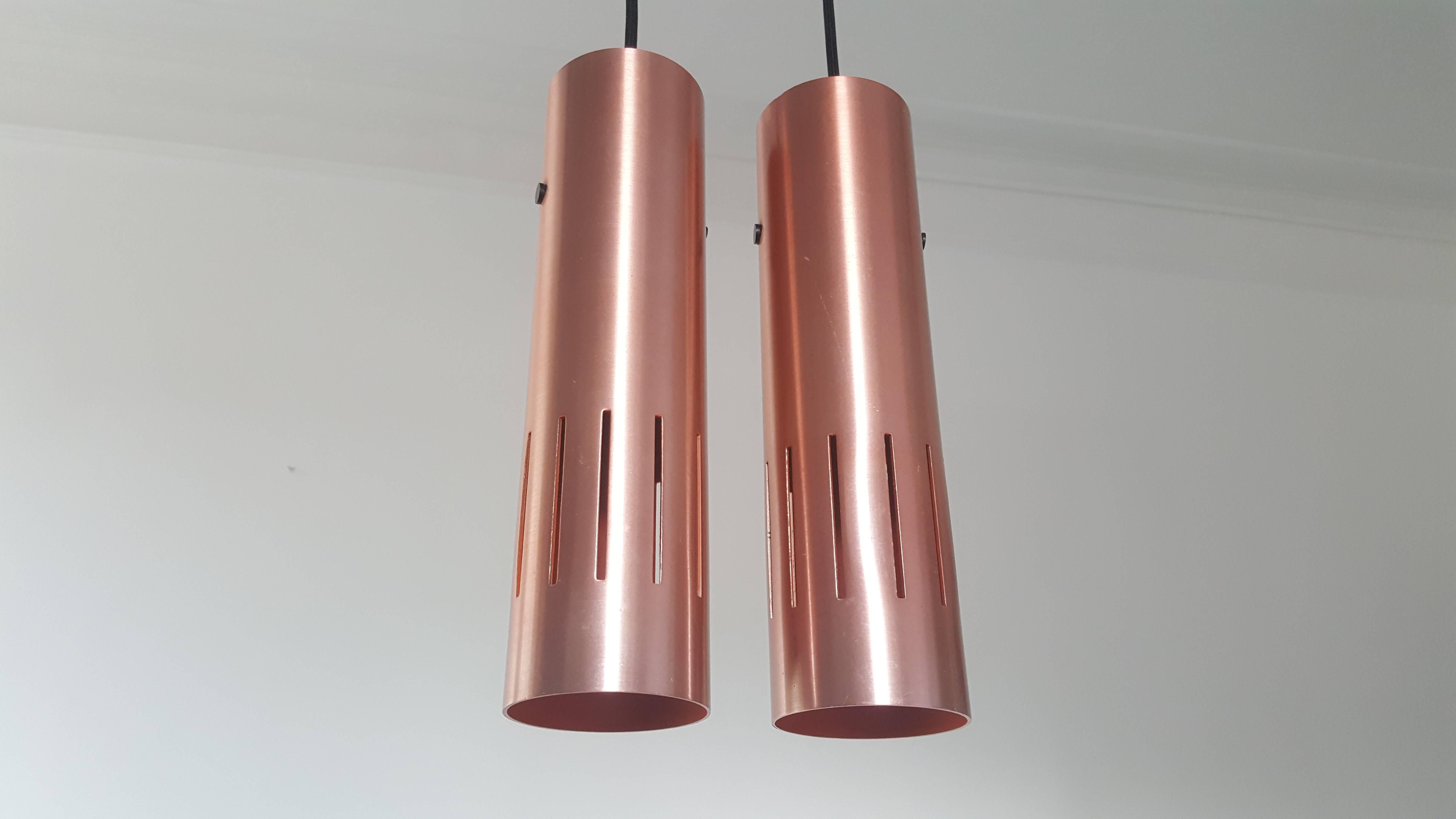 Pair of Copper Jo Hammerborg Trombone Pendant Lights for Fog & Mørup, Denmark 2