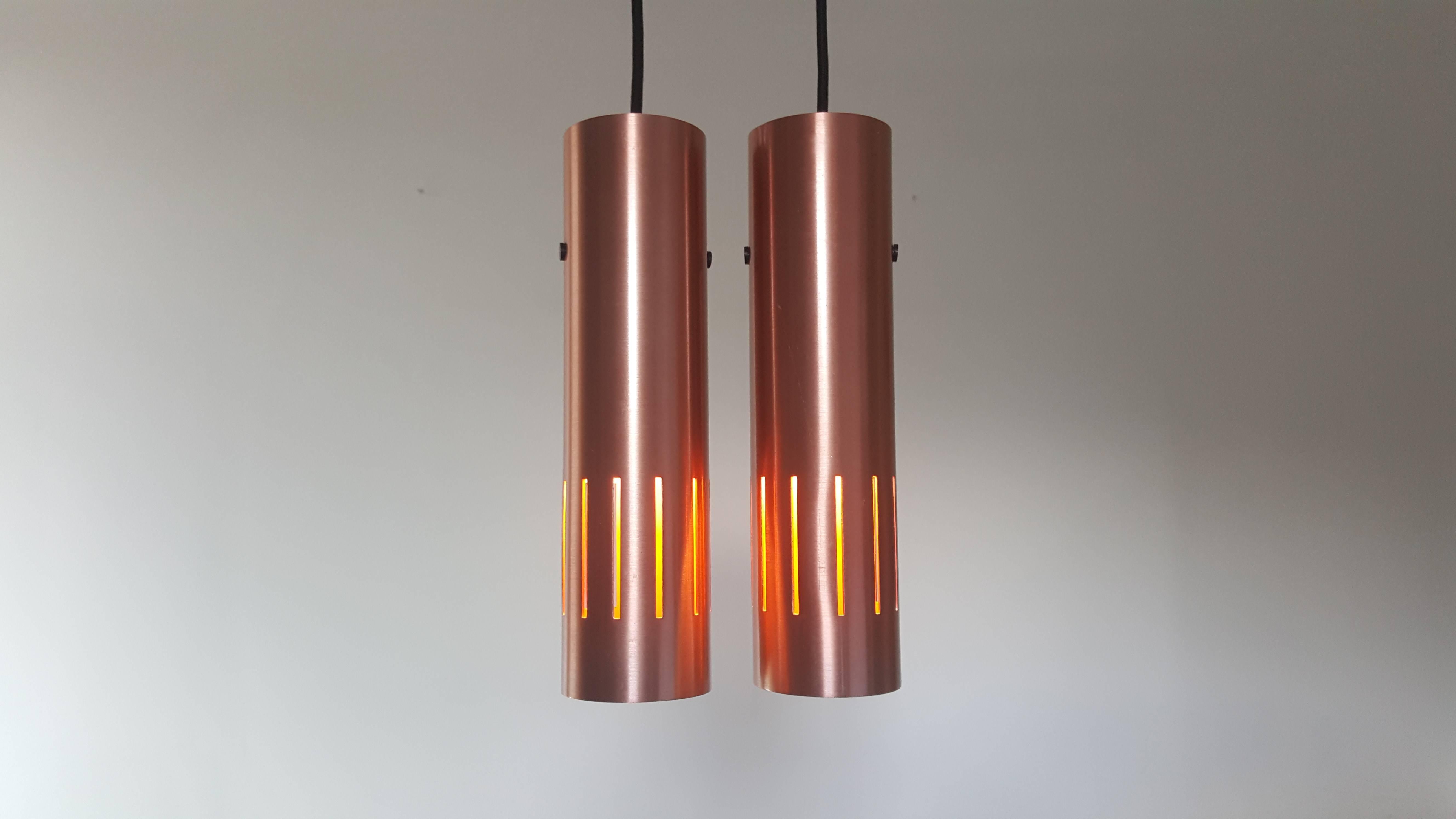 Pair of Copper Jo Hammerborg Trombone Pendant Lights for Fog & Mørup, Denmark 3