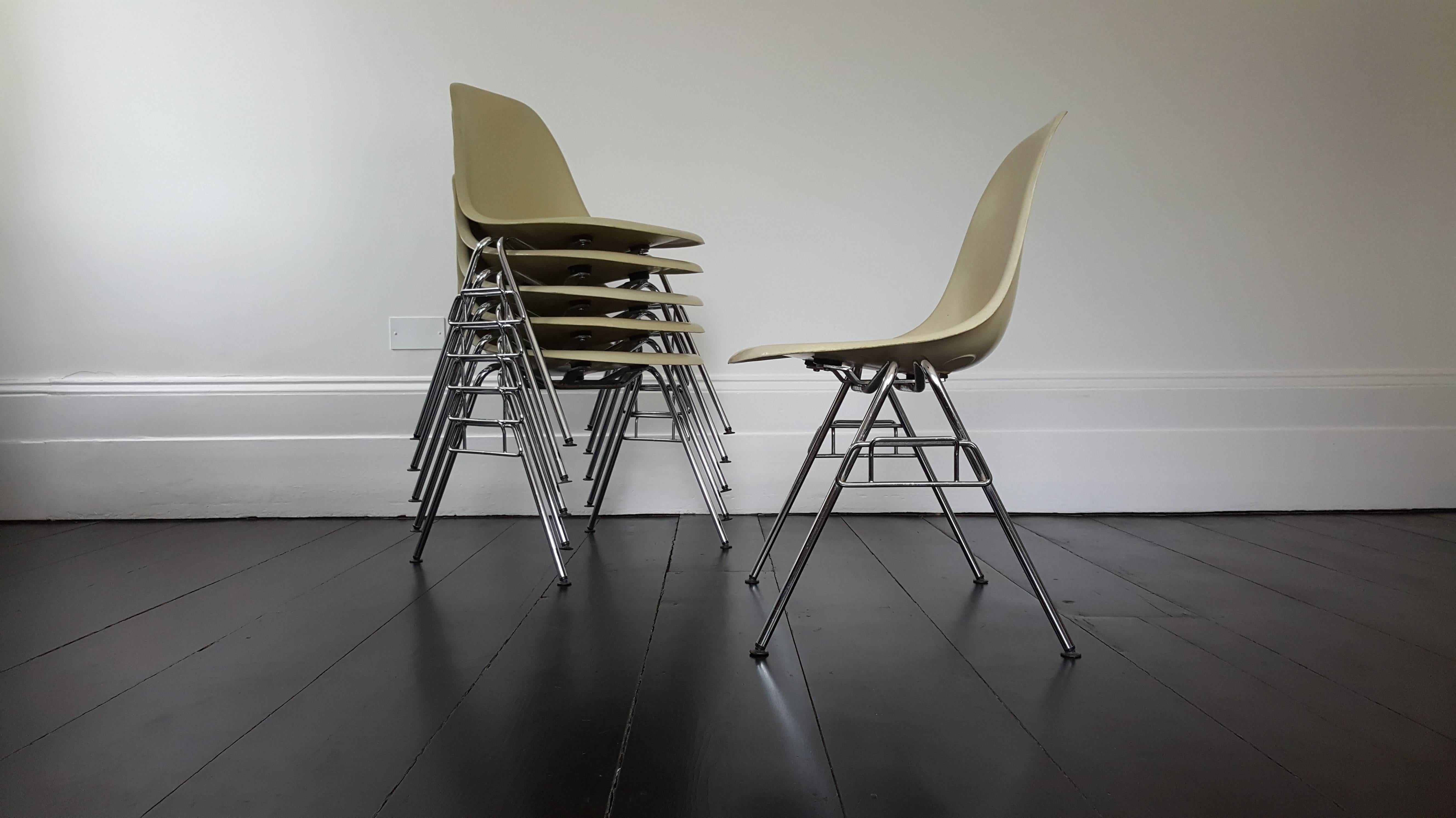 20th Century Original Vintage Parchment Charles and Ray Eames DSS Chairs for Herman Miller