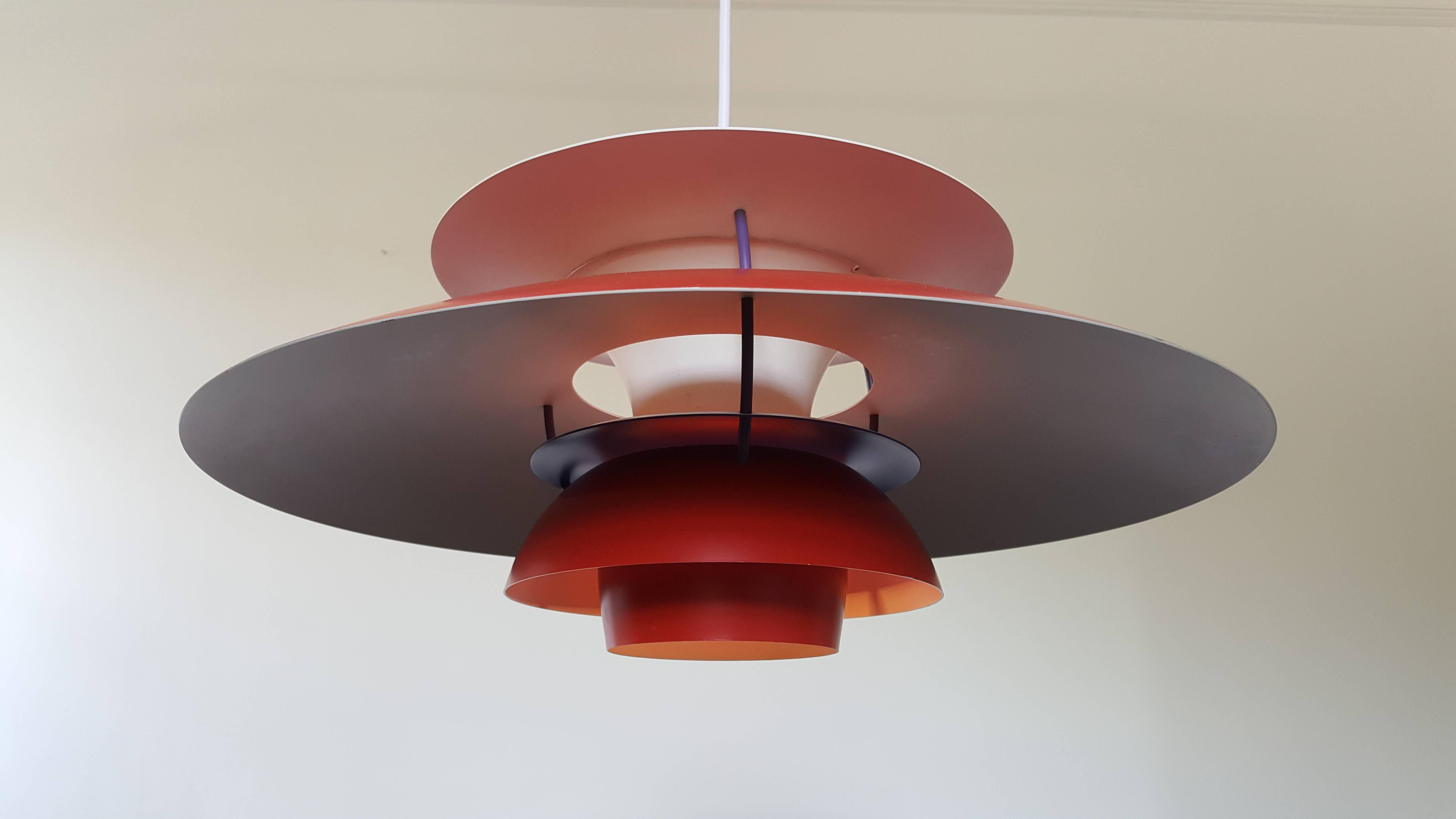 Mid-Century Modern Poul Henningsen PH5 Pendant Light for Louis Poulsen Denmark, Red, Designed 1958