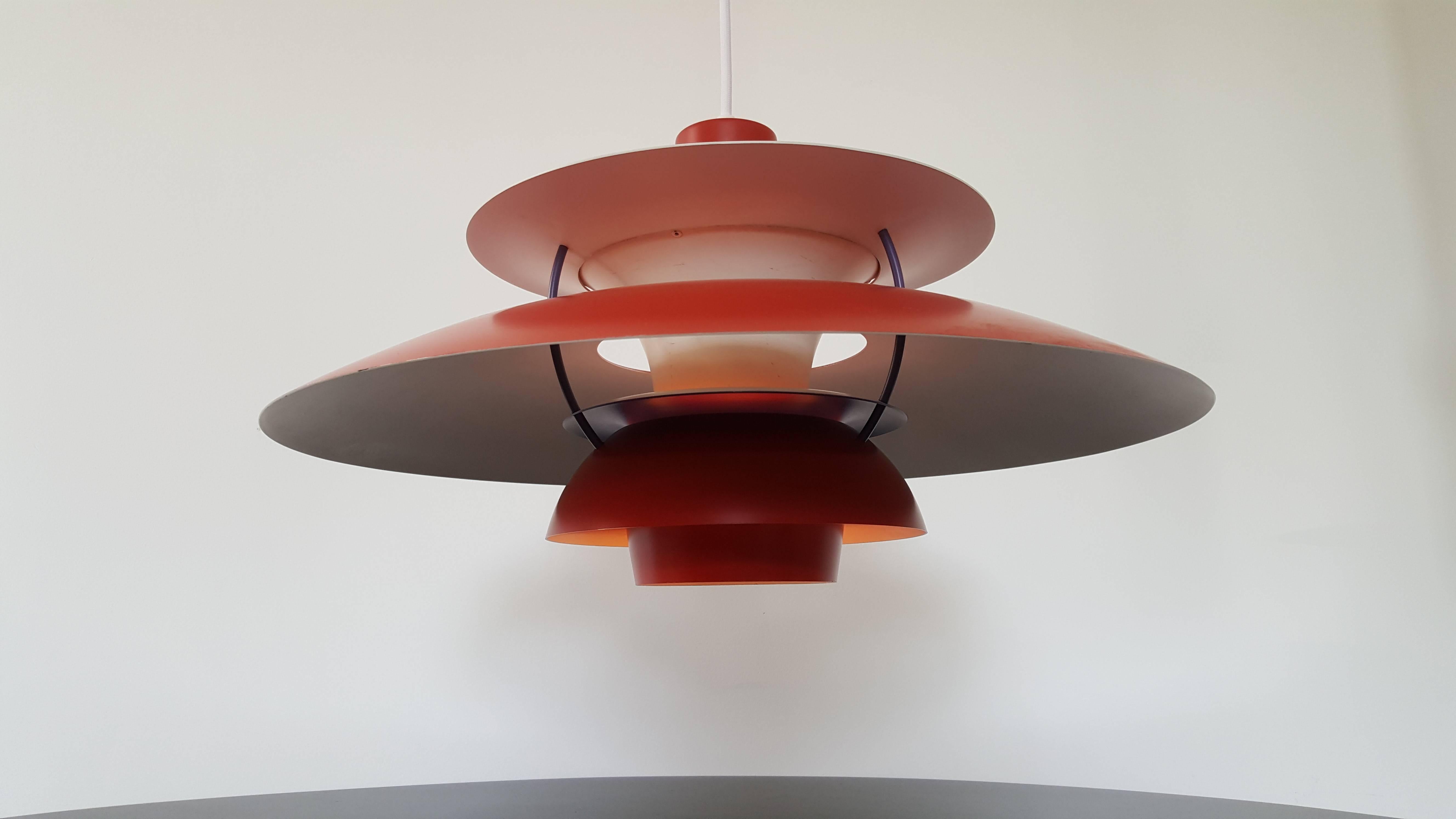 Danish Poul Henningsen PH5 Pendant Light for Louis Poulsen Denmark, Red, Designed 1958