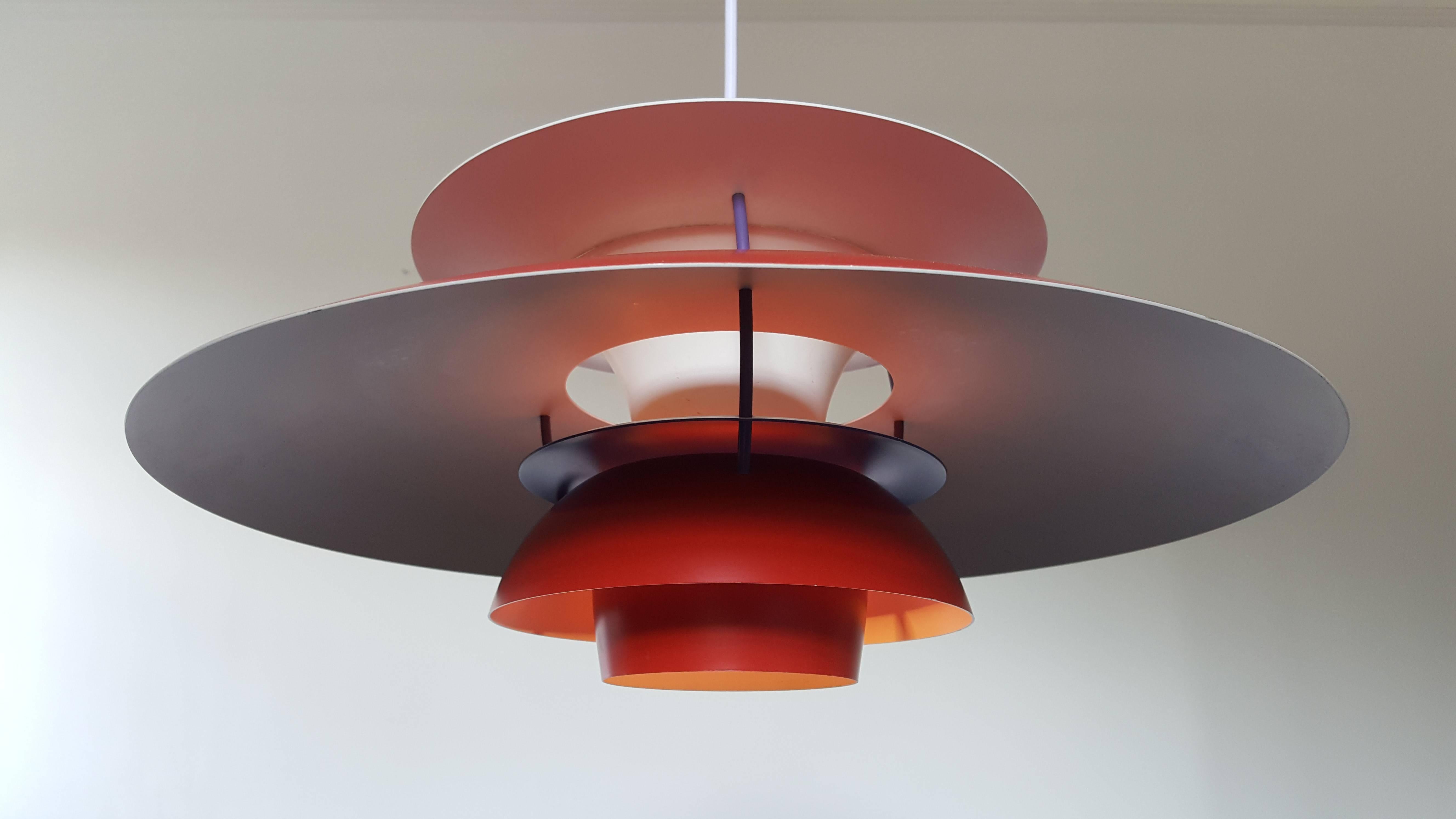 20th Century Poul Henningsen PH5 Pendant Light for Louis Poulsen Denmark, Red, Designed 1958
