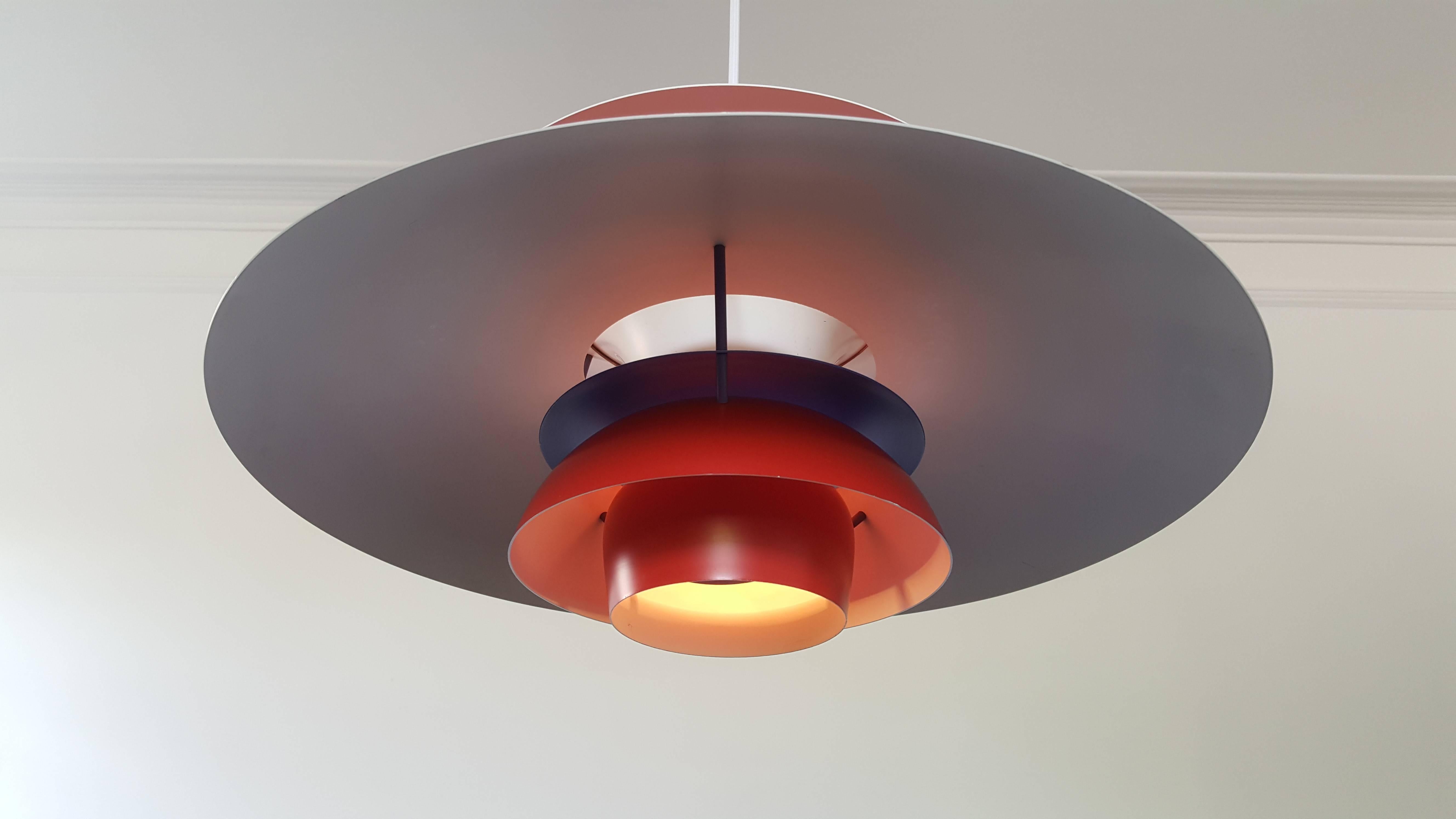 Metal Poul Henningsen PH5 Pendant Light for Louis Poulsen Denmark, Red, Designed 1958