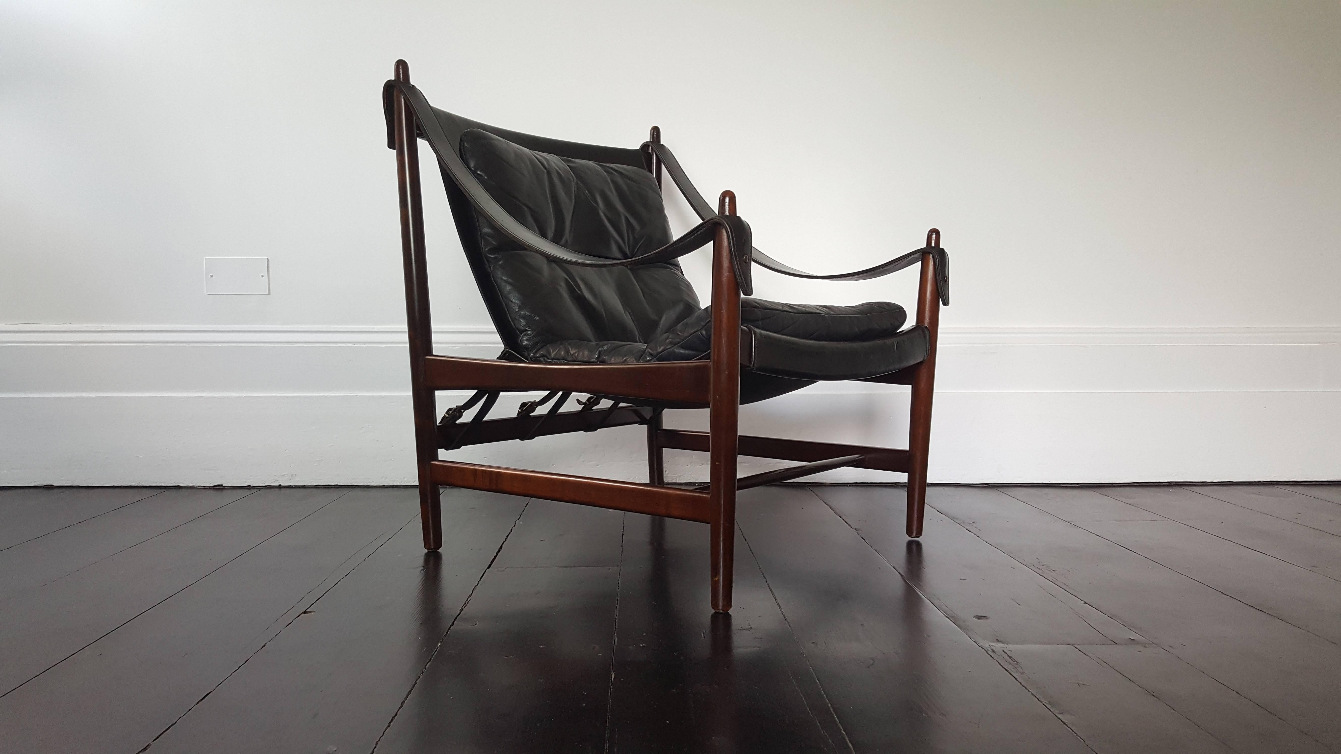 1960s Danish Produced Safari Chair in Leather and Mahogany 3