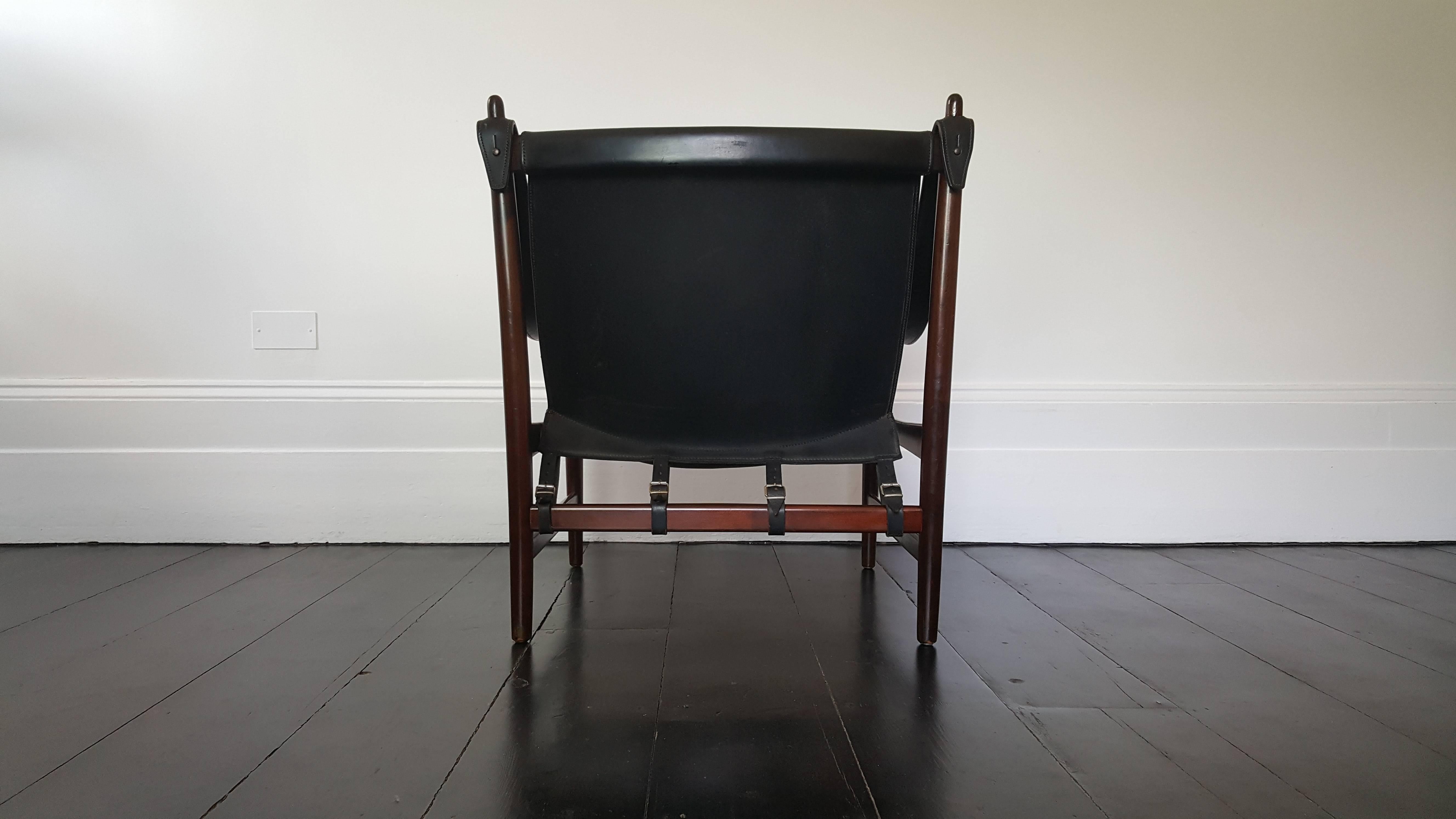 1960s Danish Produced Safari Chair in Leather and Mahogany 1