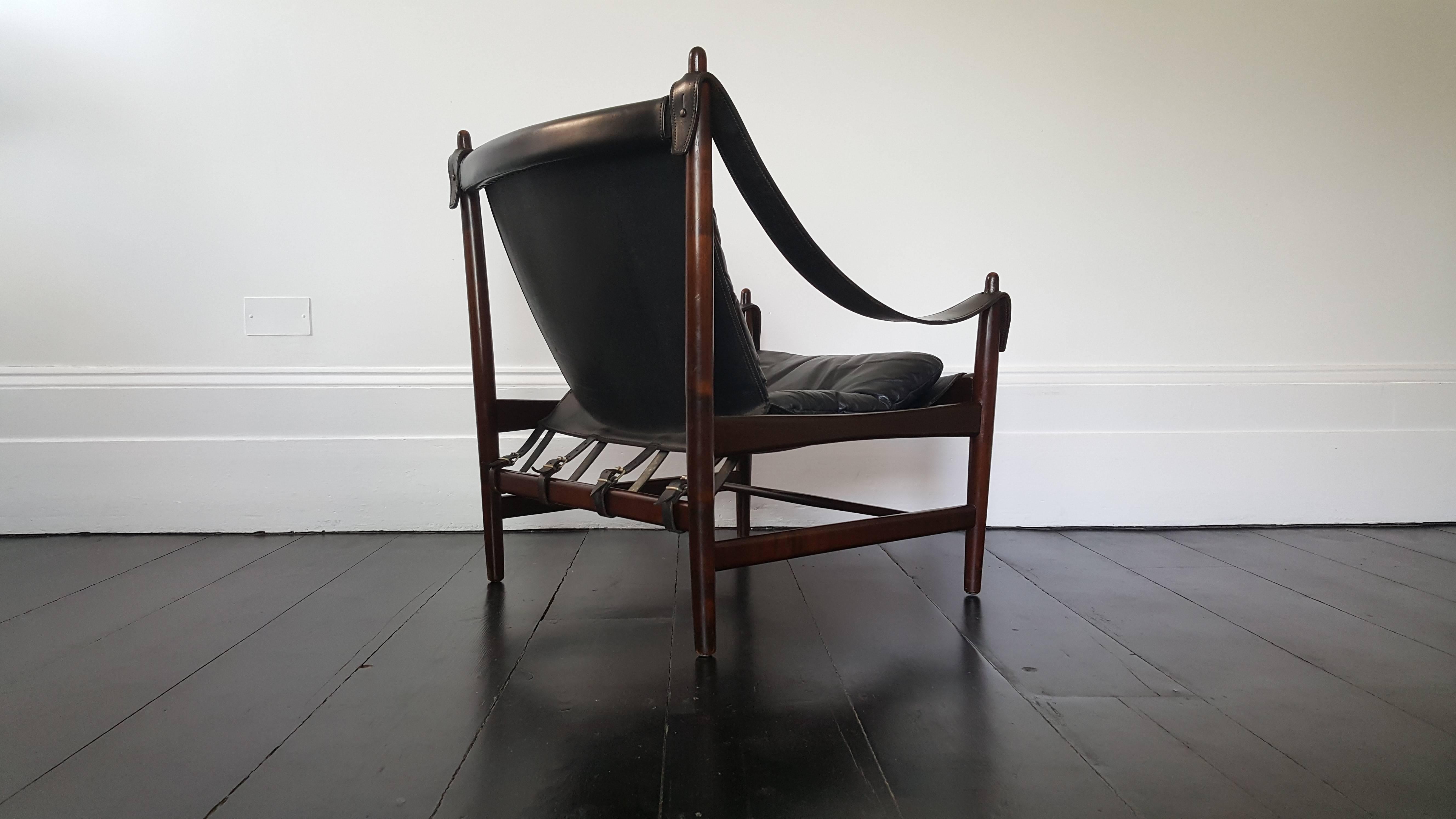 1960s Danish Produced Safari Chair in Leather and Mahogany 2
