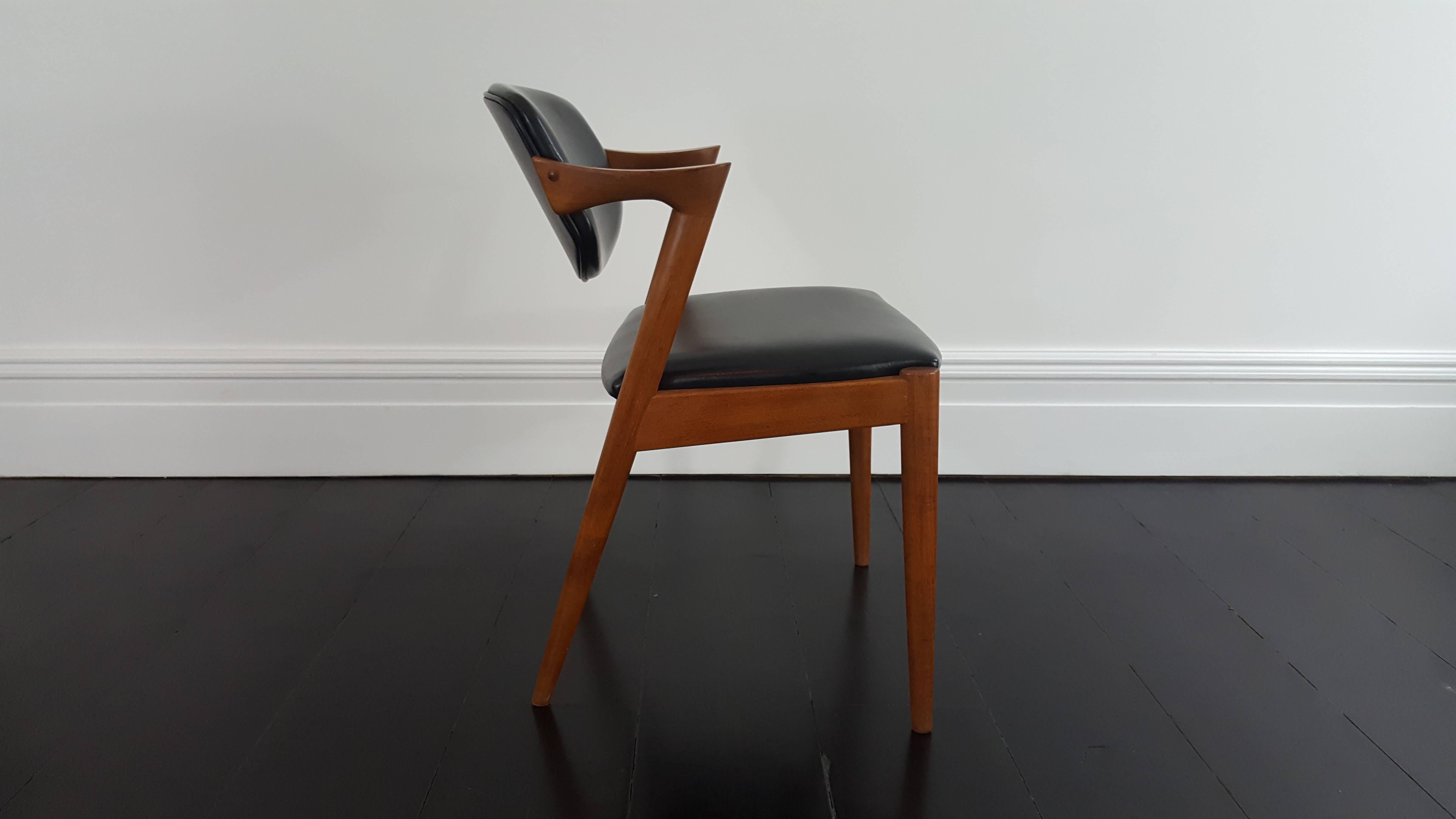 Kai Kristiansen Model 42 Teak Frame Side Chair for Schou Andersen, 1960s In Good Condition In London Road, Baldock, Hertfordshire