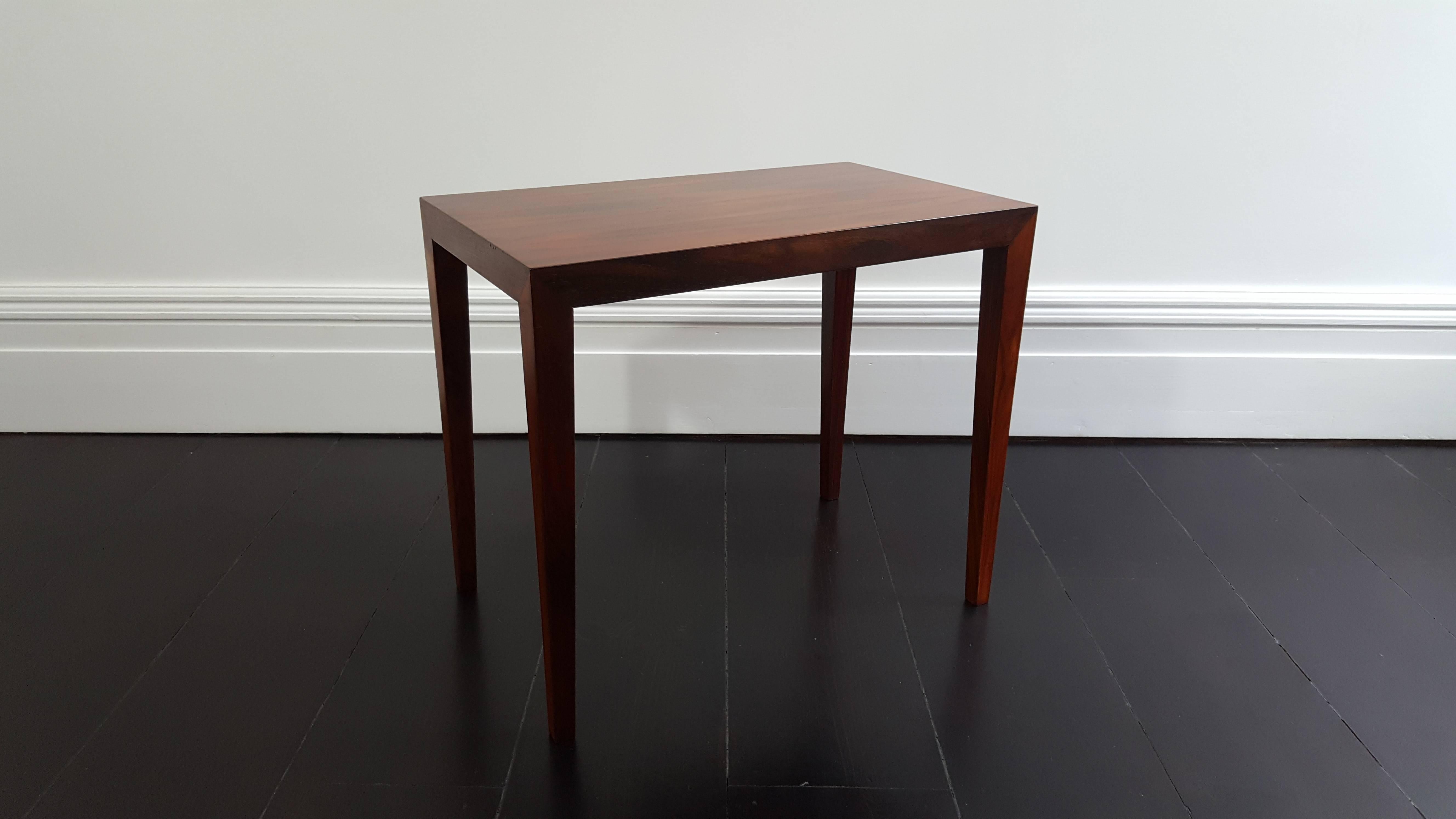 Severin Hansen designed Rosewood coffee/side for Haslev Mobelsnedkeri in Denmark, 1960s. Angular form makes for a beautiful minimal table whilst having plenty of impact.

Condition:  Good, this item has been refurbished/refinished.  
.