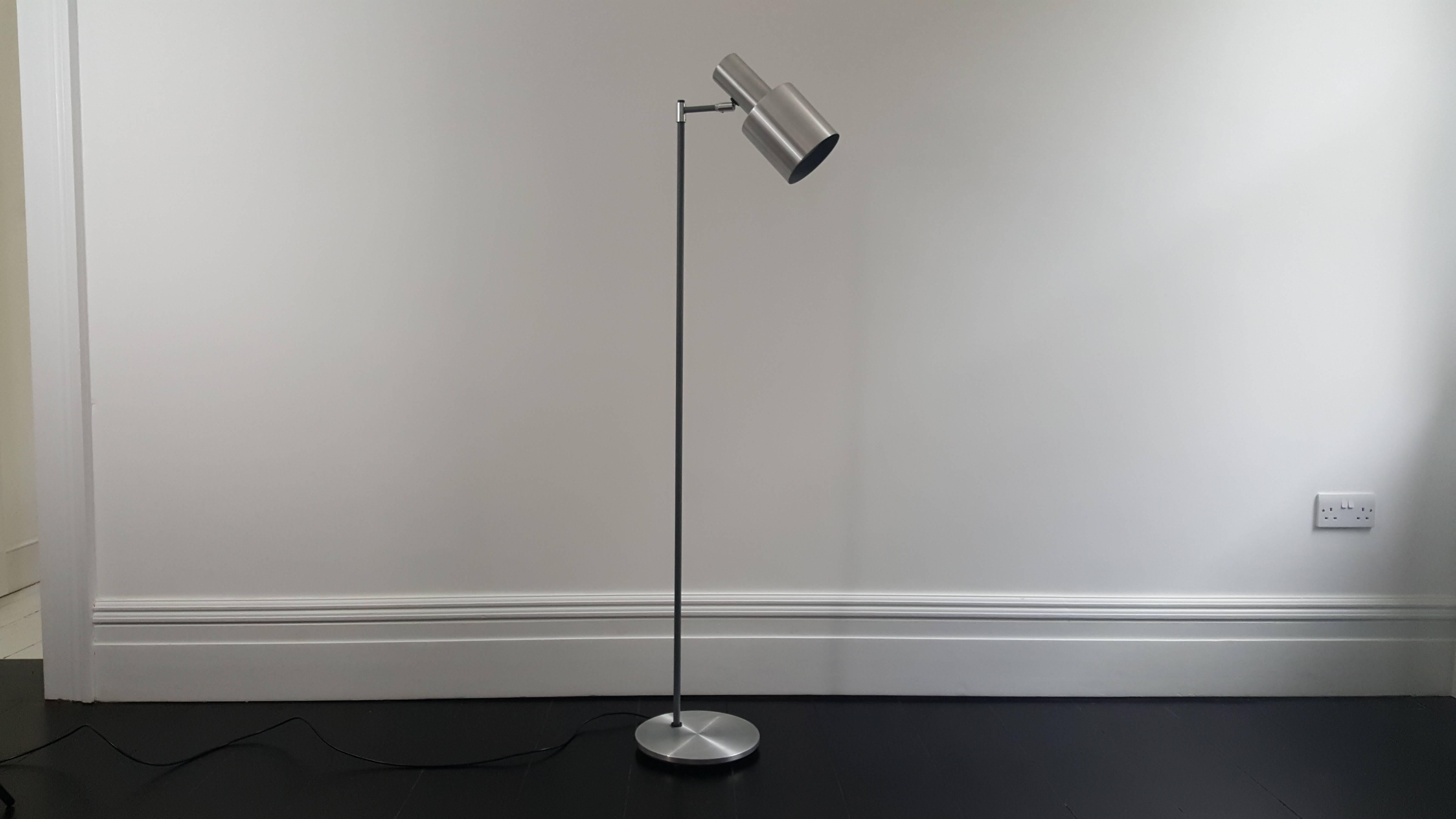 Beautiful aluminium 'Studio' floor lamp. Designed by Jo Hammerborg for Fog & Mørup and released in the 1960s.

In 1957 Hammerborg became head of design at Fog & Mørup. His incumbency in this role was to prove the most successful period in the