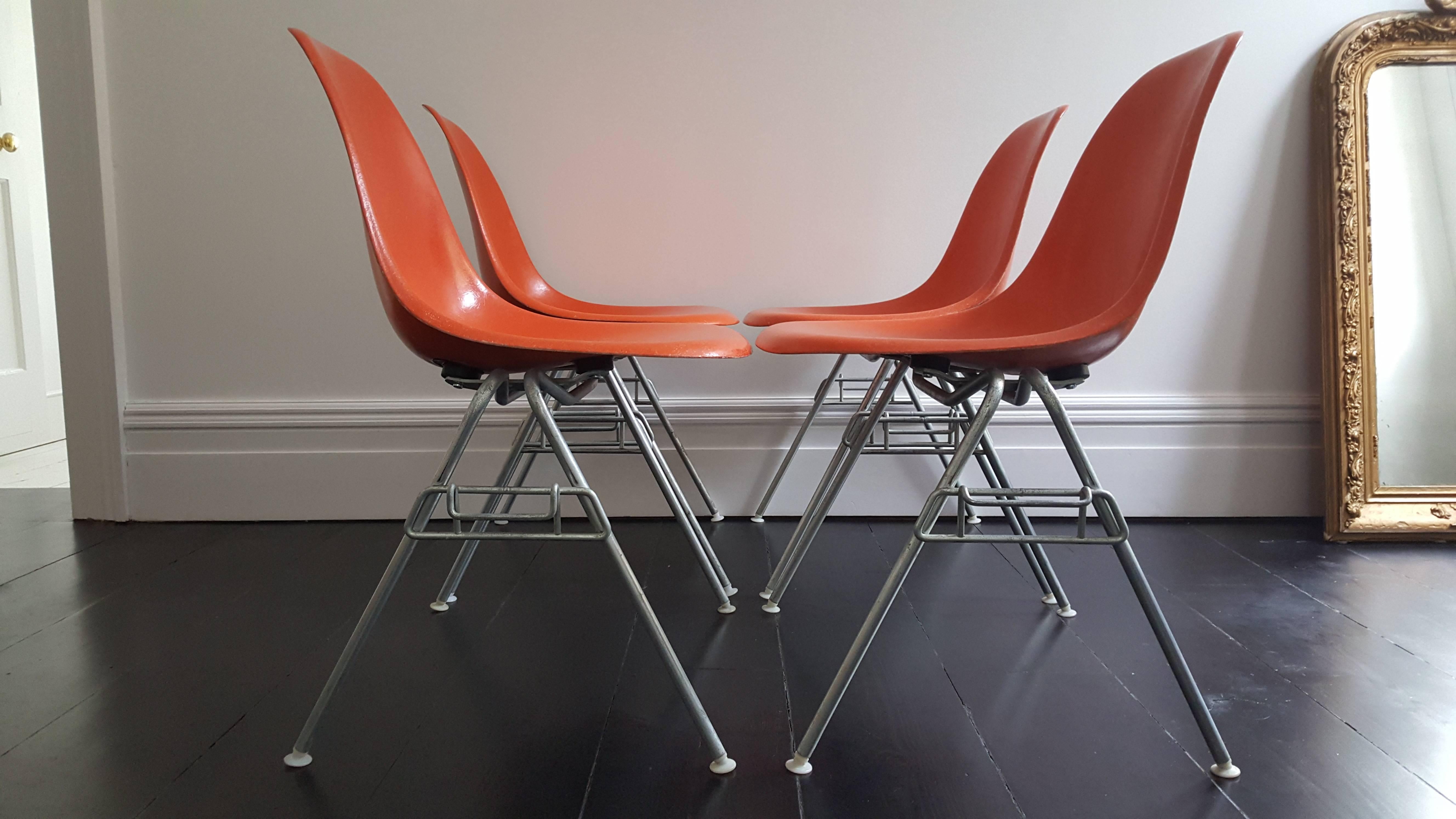 Mid-Century Modern Original Set of Four Charles & Ray Eames DSS Herman Miller Chairs