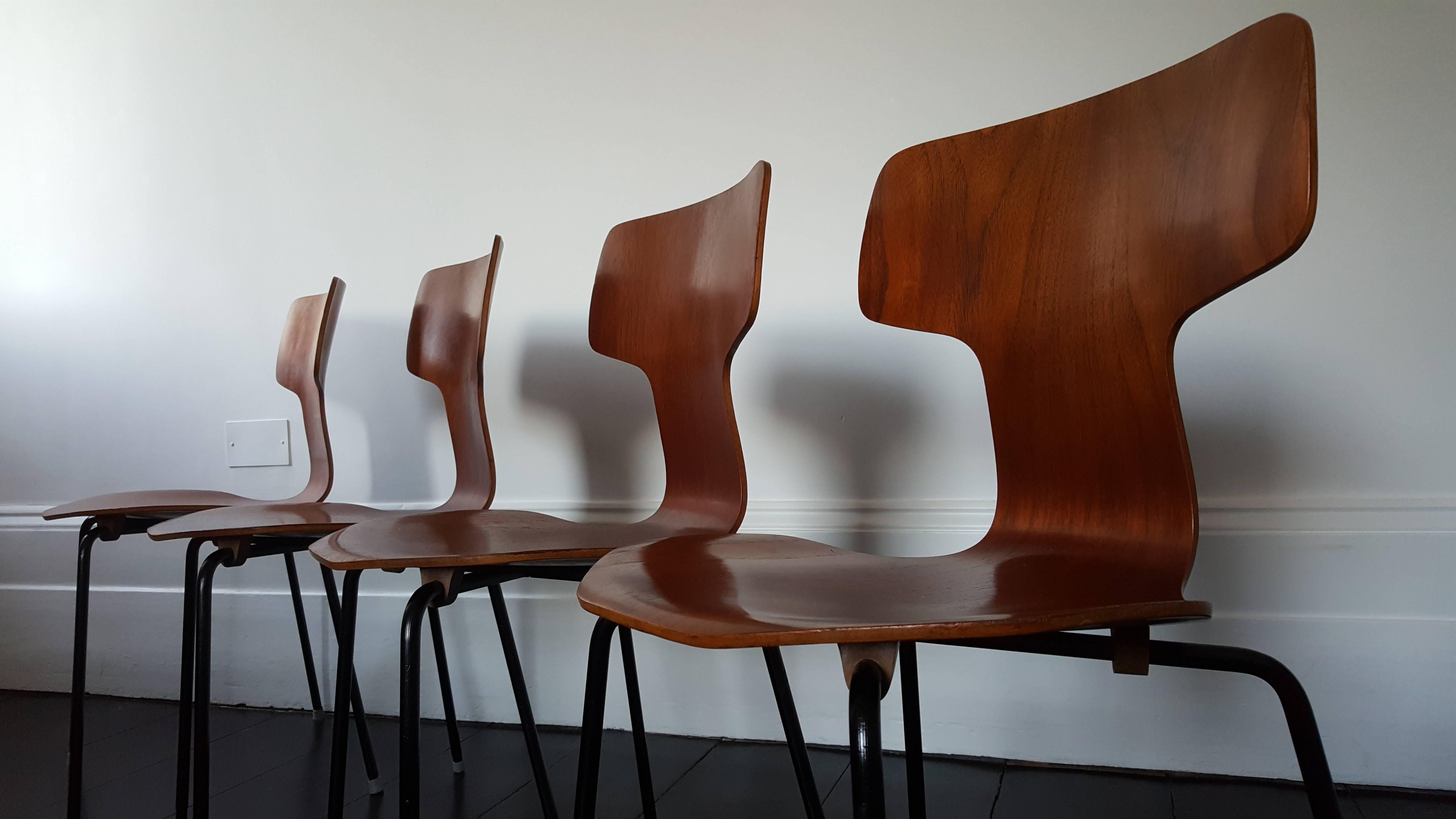 19th Century Model 3103 Teak Hammer Chairs by Arne Jacobsen for Fritz Hansen, 1960s