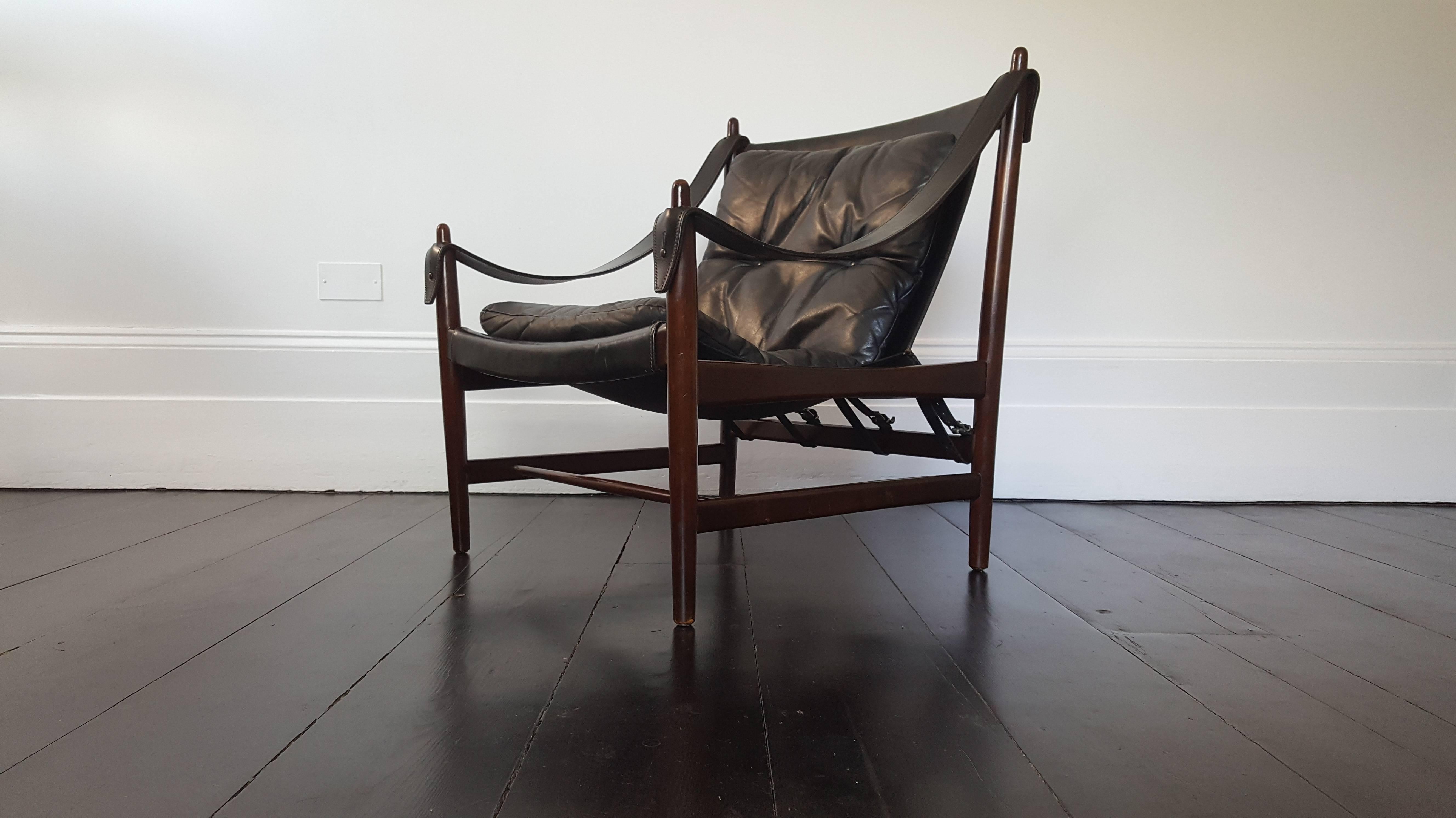 1960s Danish Produced Safari Chair in Leather and Mahogany 5