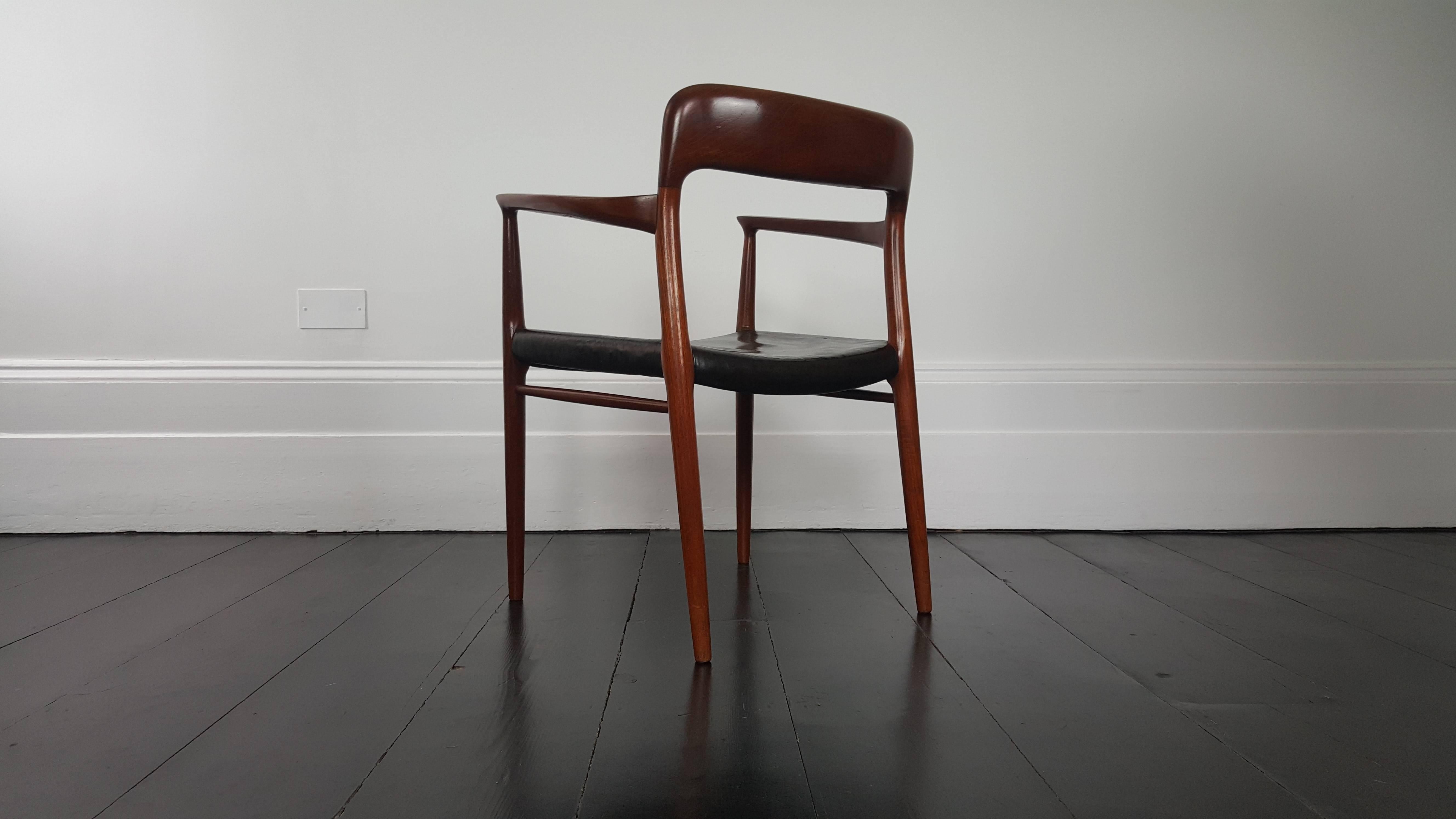 Danish Model 56 Armchair in Teak and Black Leather by Niels Otto Møller