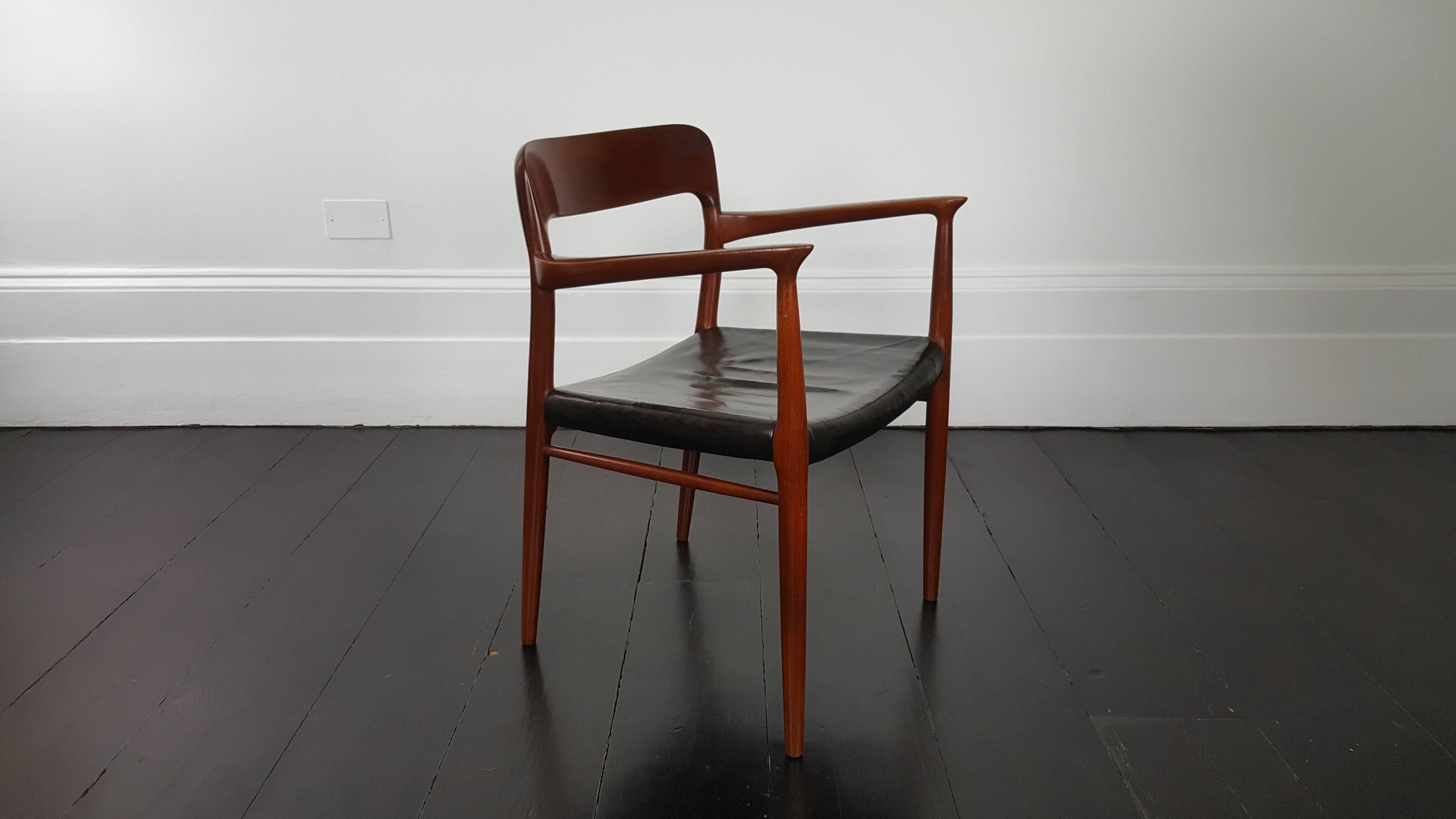Model 56 Armchair in Teak and Black Leather by Niels Otto Møller 4