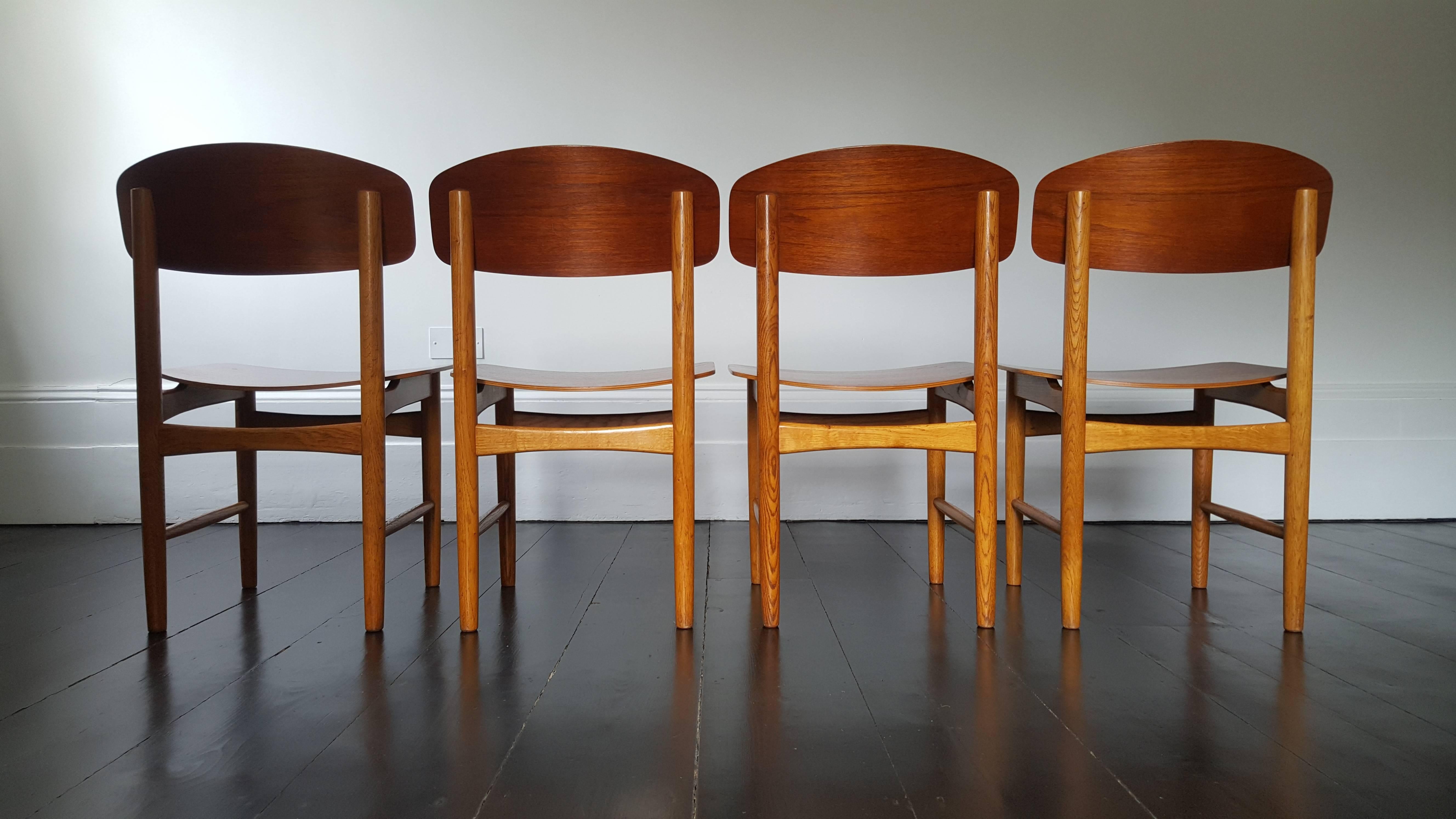Danish Model 122 Teak and Oak Dining Chairs by Børge Mogensen for Søborg, 1960s