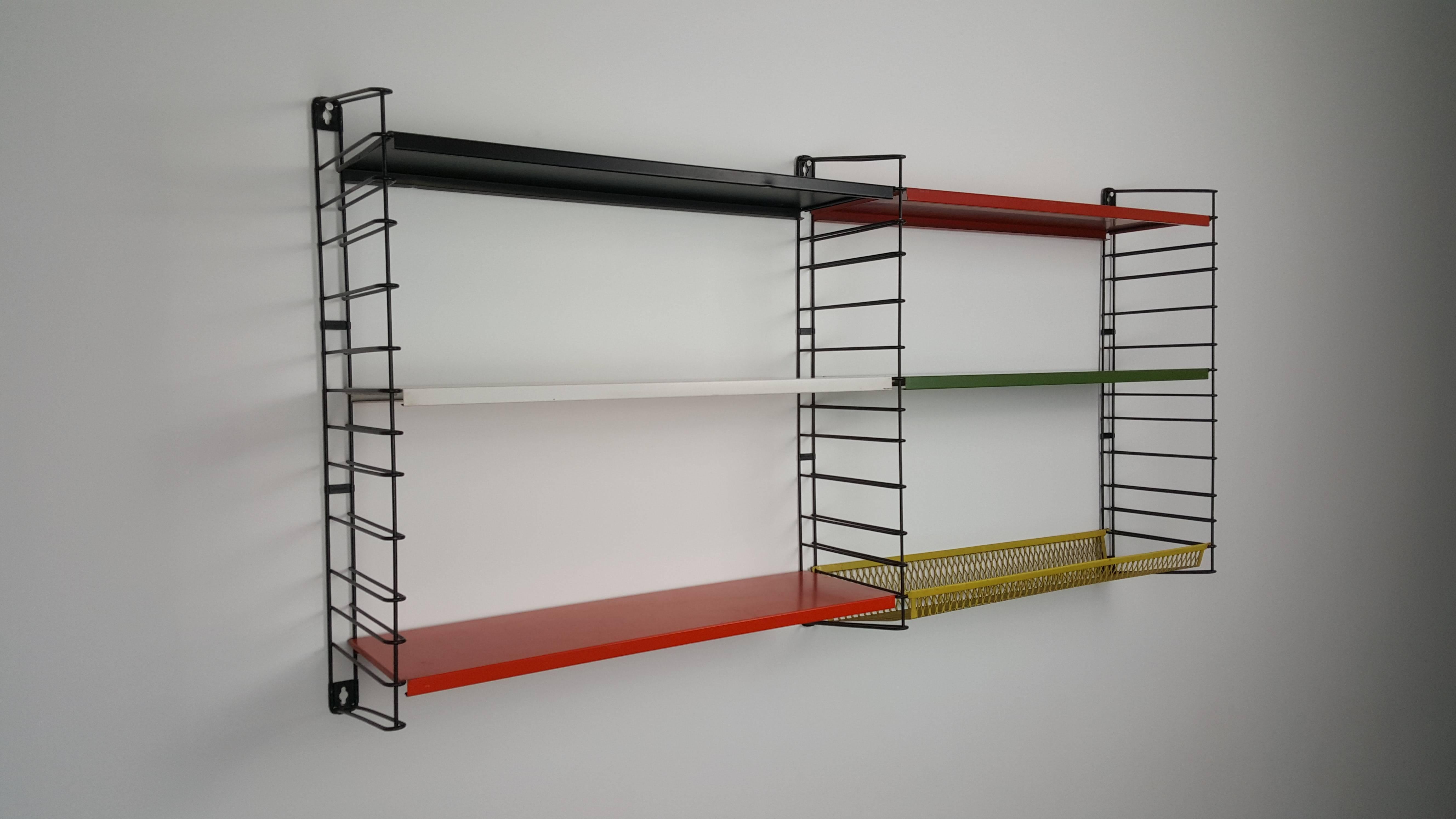 Powder-Coated Dutch Tomado Hanging Wall Shelves, Designed in the 1950s by A. Dekker