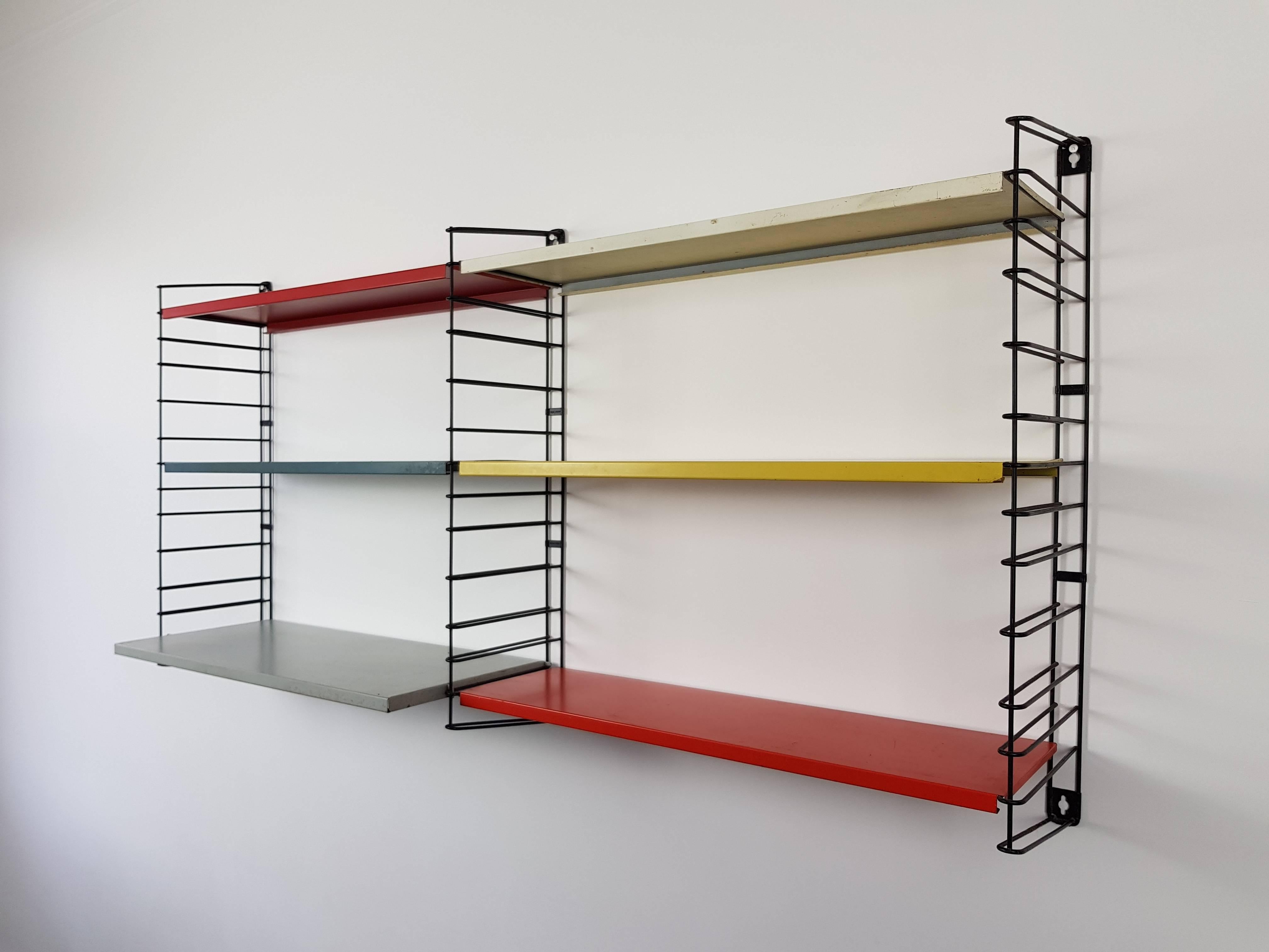 Powder-Coated Dutch Tomado Hanging Wall Shelves, Designed in the 1950s by A. Dekker