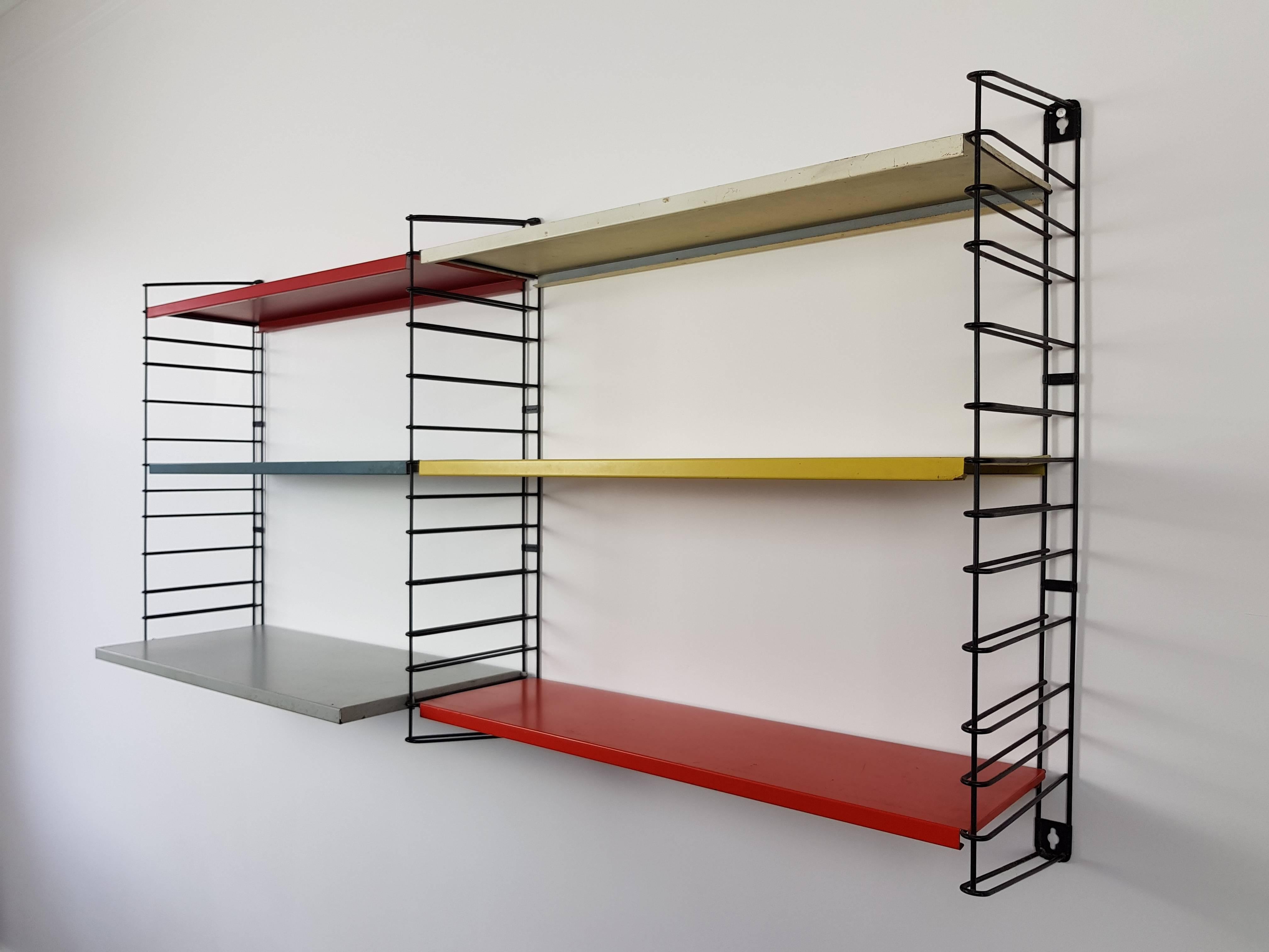 Dutch Tomado Hanging Wall Shelves, Designed in the 1950s by A. Dekker In Good Condition In London Road, Baldock, Hertfordshire