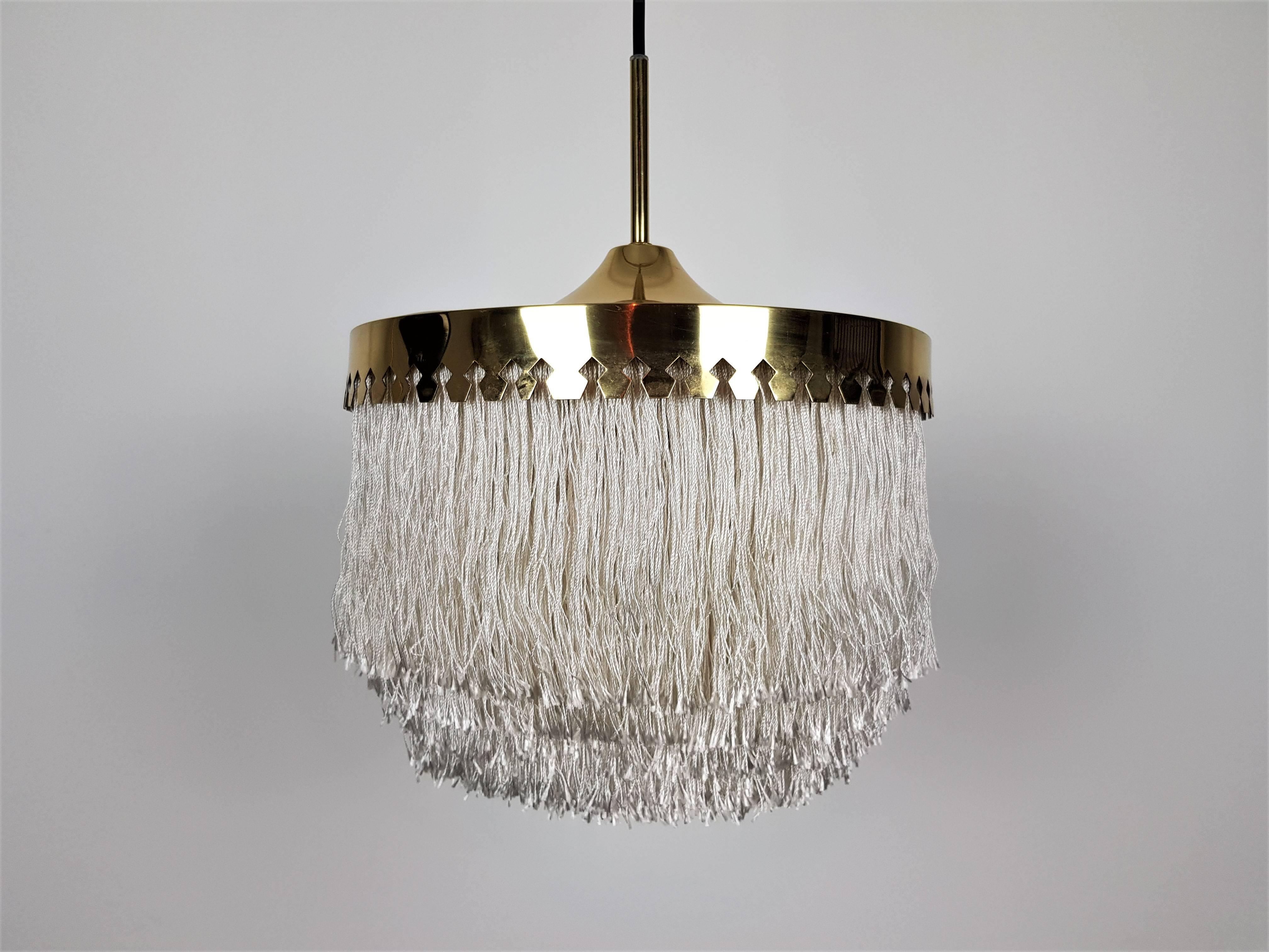 Hans-Agne Jakobsson for Markaryd Brass and Ivory Silk Fringe Pendant, 1960s 1