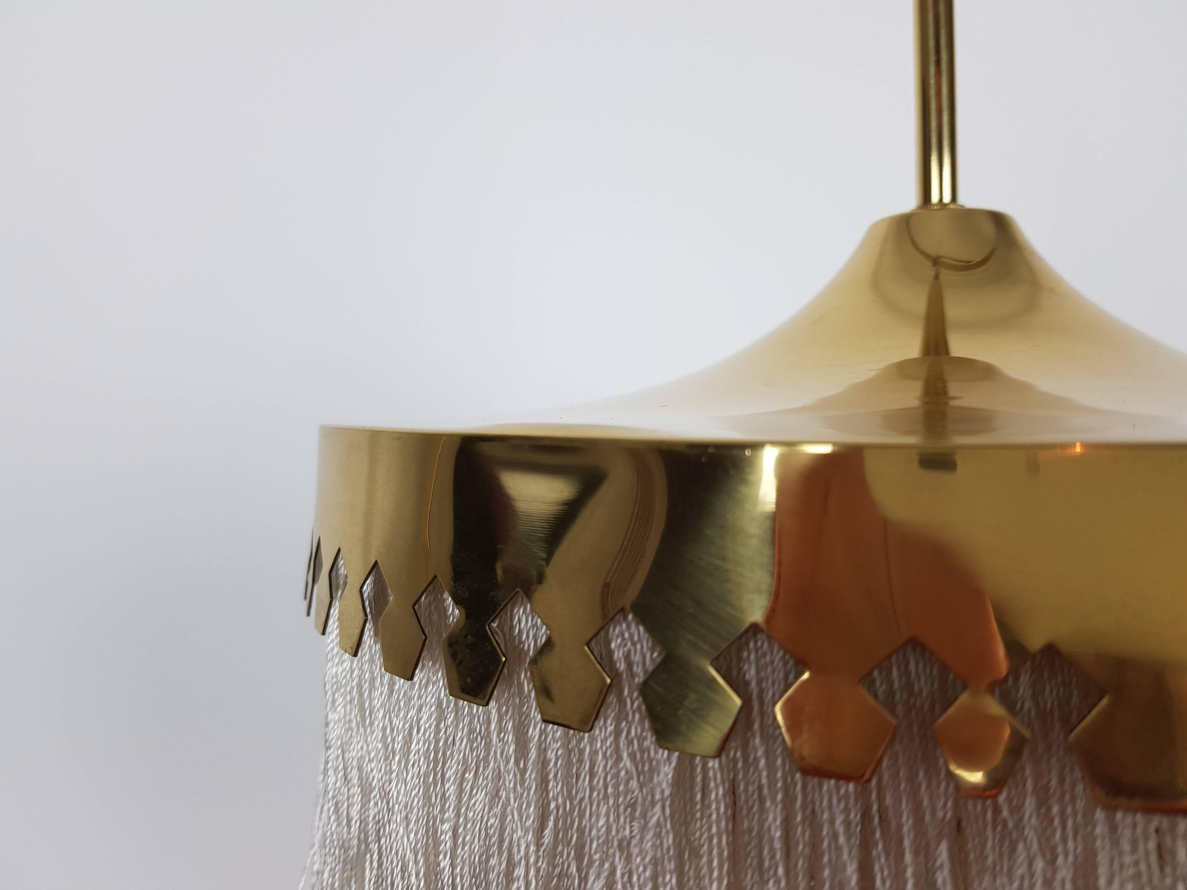 Hans-Agne Jakobsson for Markaryd Brass and Ivory Silk Fringe Pendant, 1960s 3