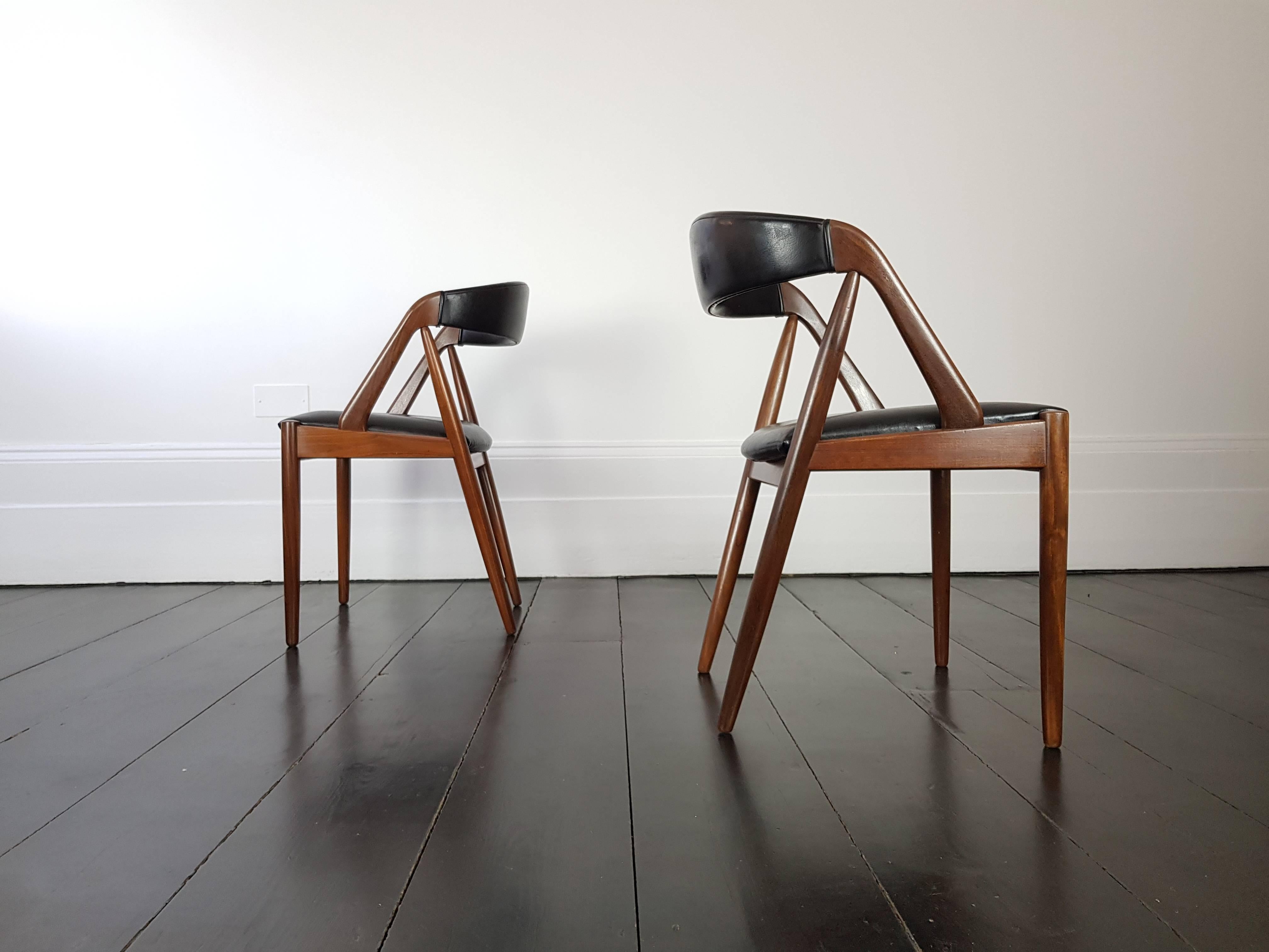 Faux Leather Pair of Kai Kristiansen Model 31 Teak 'a' Frame Chair for Schou Andersen, 1960s