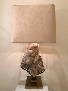 Willy Daro Mounted Stone Brass Lamp, 1970s