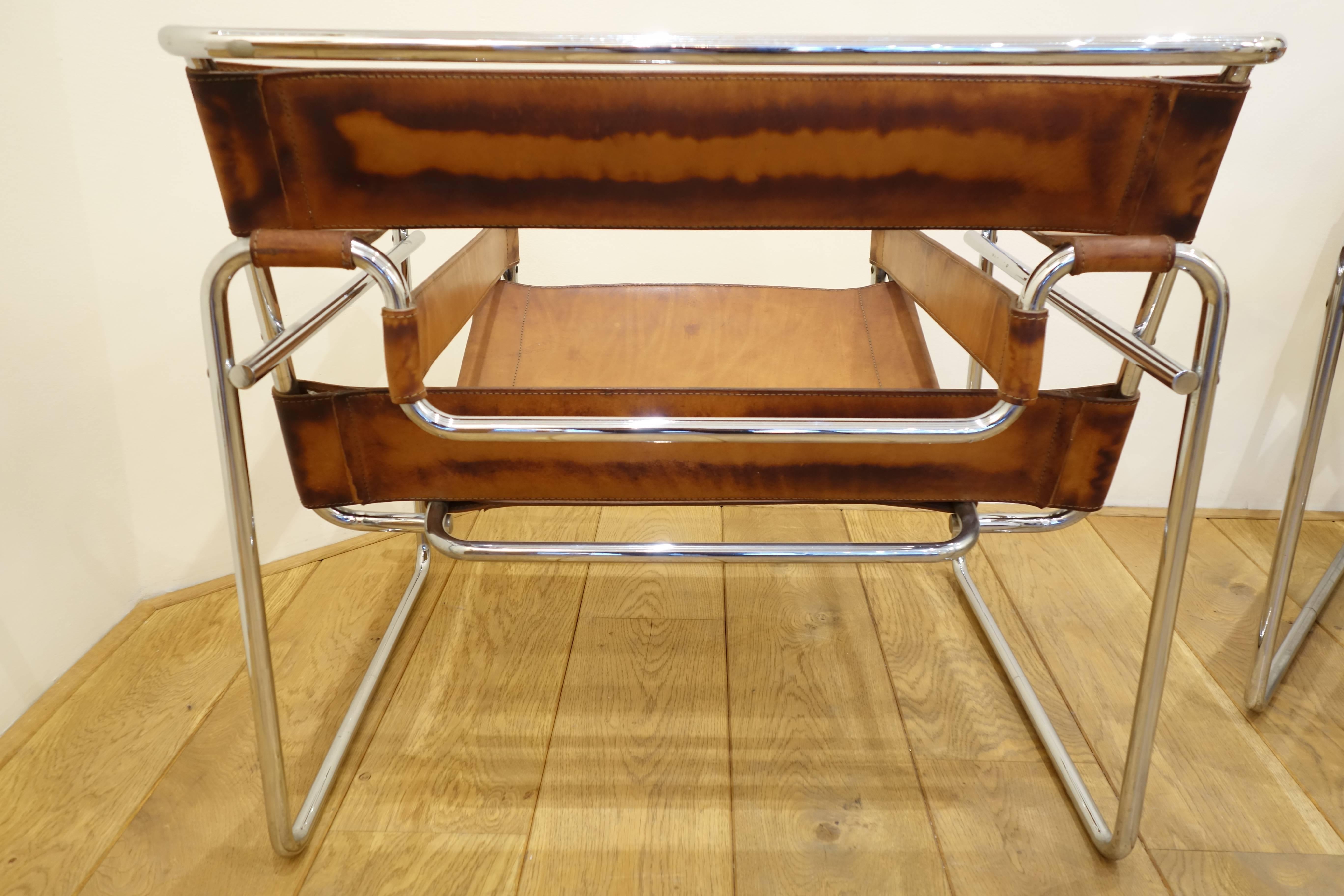 Metal Pair of Marcel Breuer Wassily Chair by Gavina, Fantastic Patina, 1962-1965