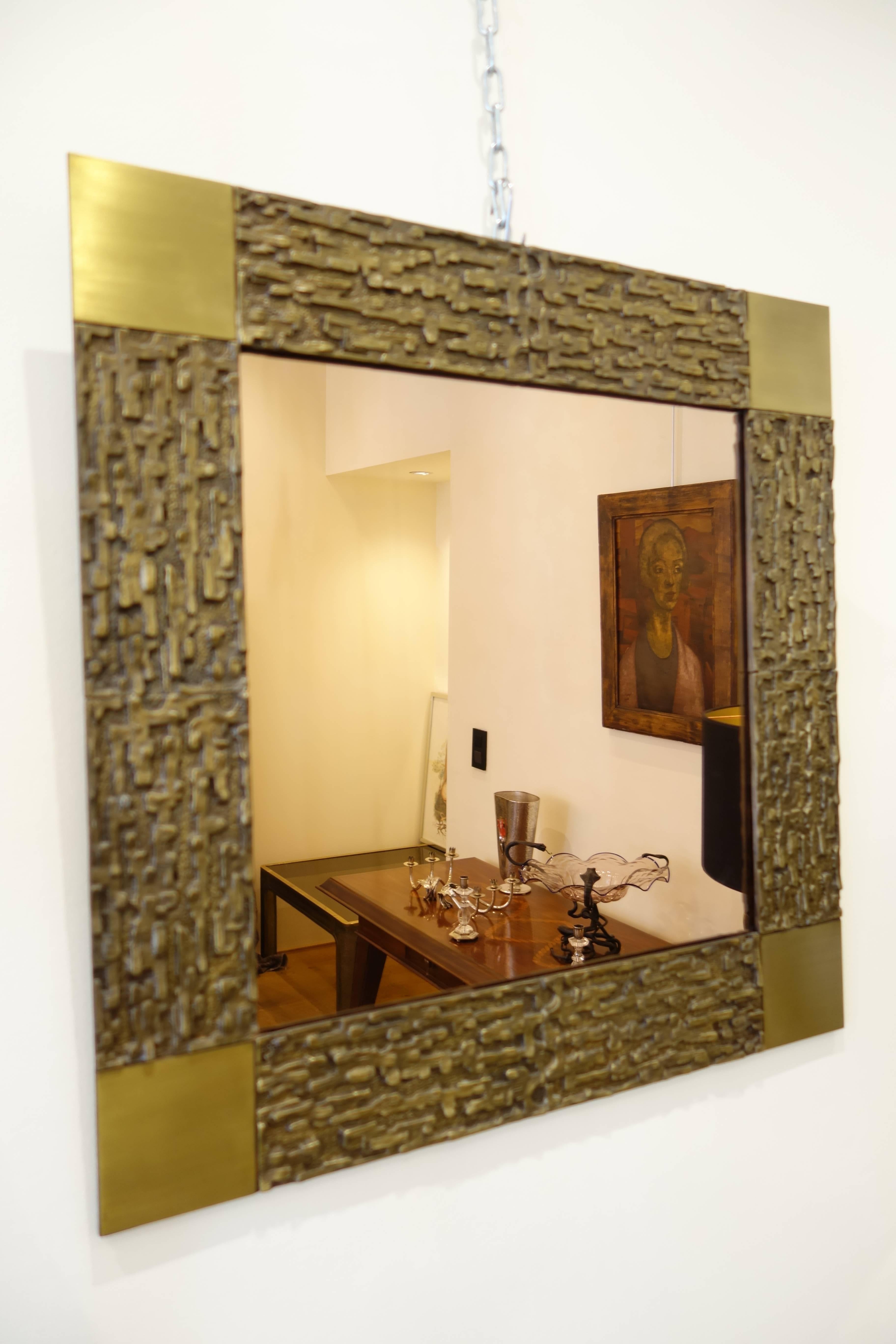 Late 20th Century Luciano Frigerio Cast Bronze Mirror, 1970s For Sale