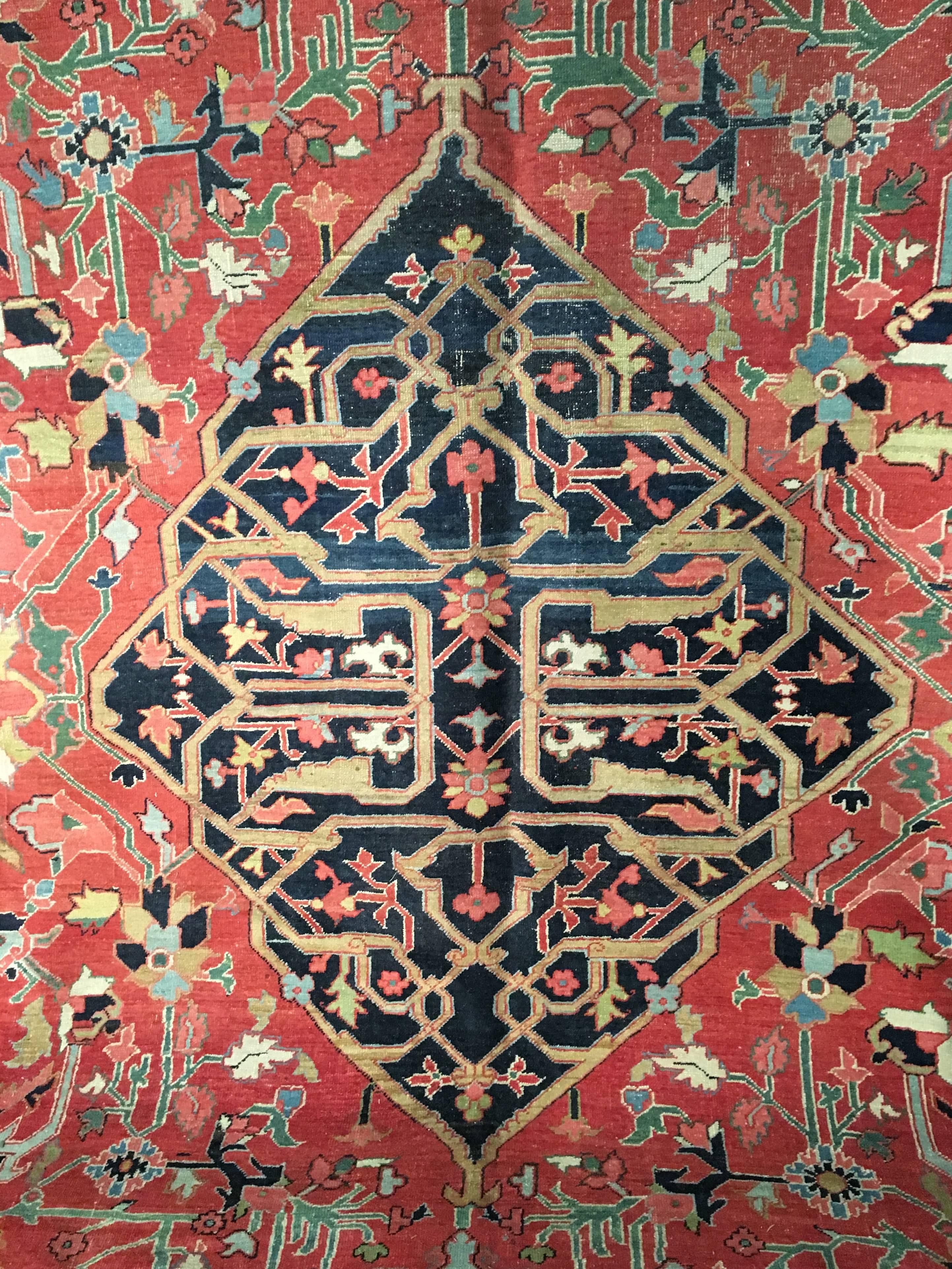 This beautiful 19th century Heriz Serapi from Iran is a symbol of how lovely and lively the natural world is where we live in, and I truly hope and wish we preserve it for our future generation. This rug and of course all the other rugs from this