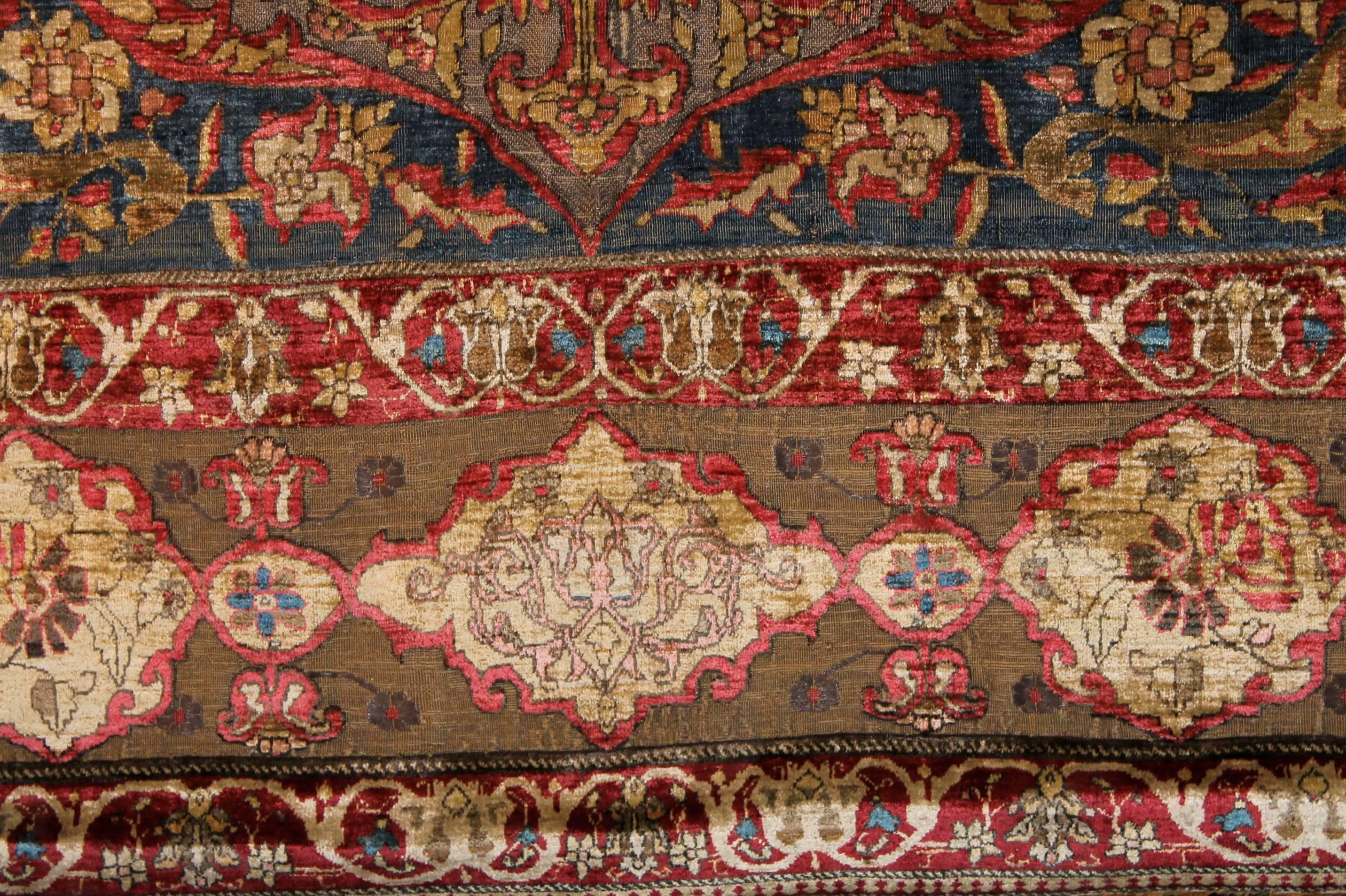 Antique Souf Silk and Metal Kashan For Sale 5