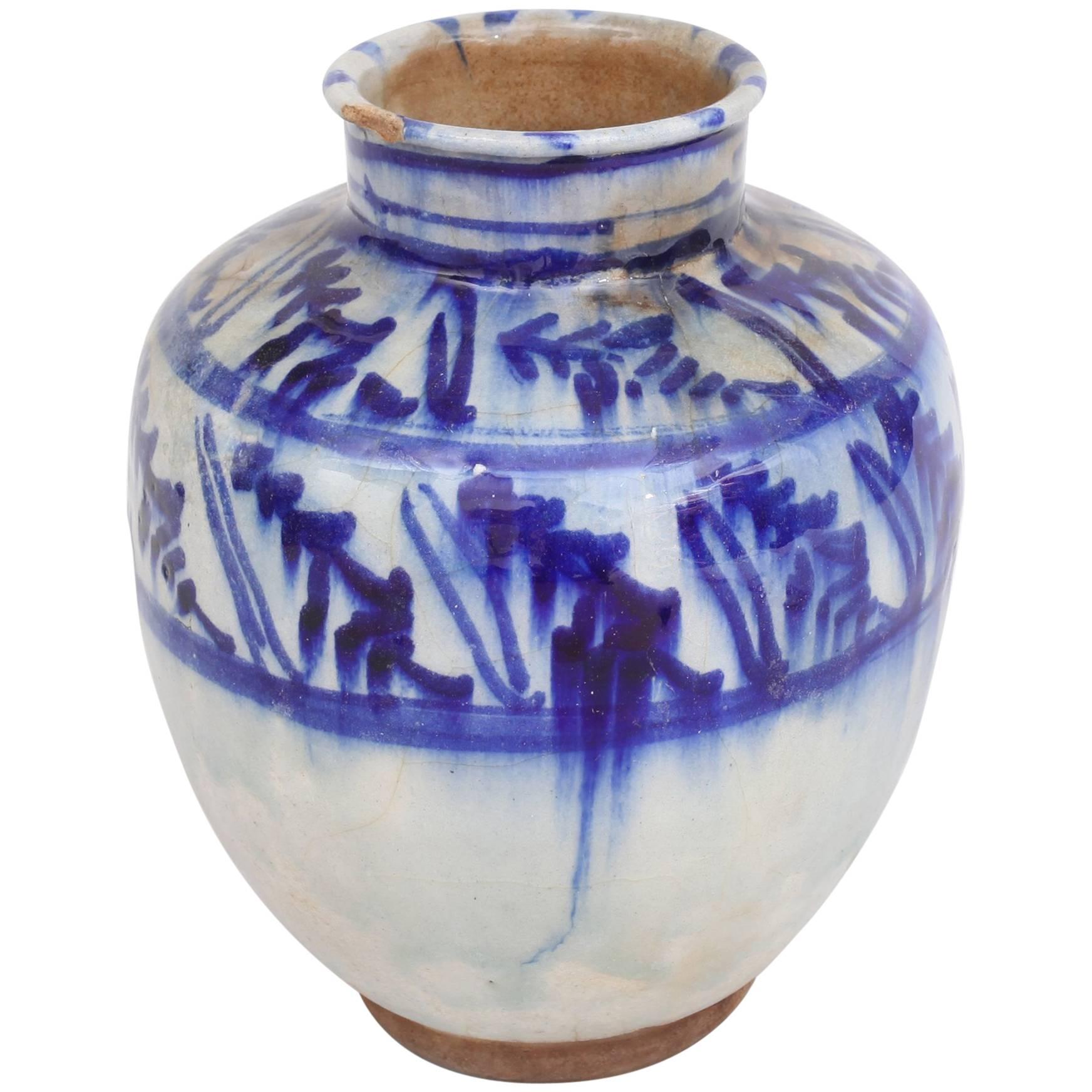 Islamic Mamluk 16th Century Blue Ceramic Jar Vase