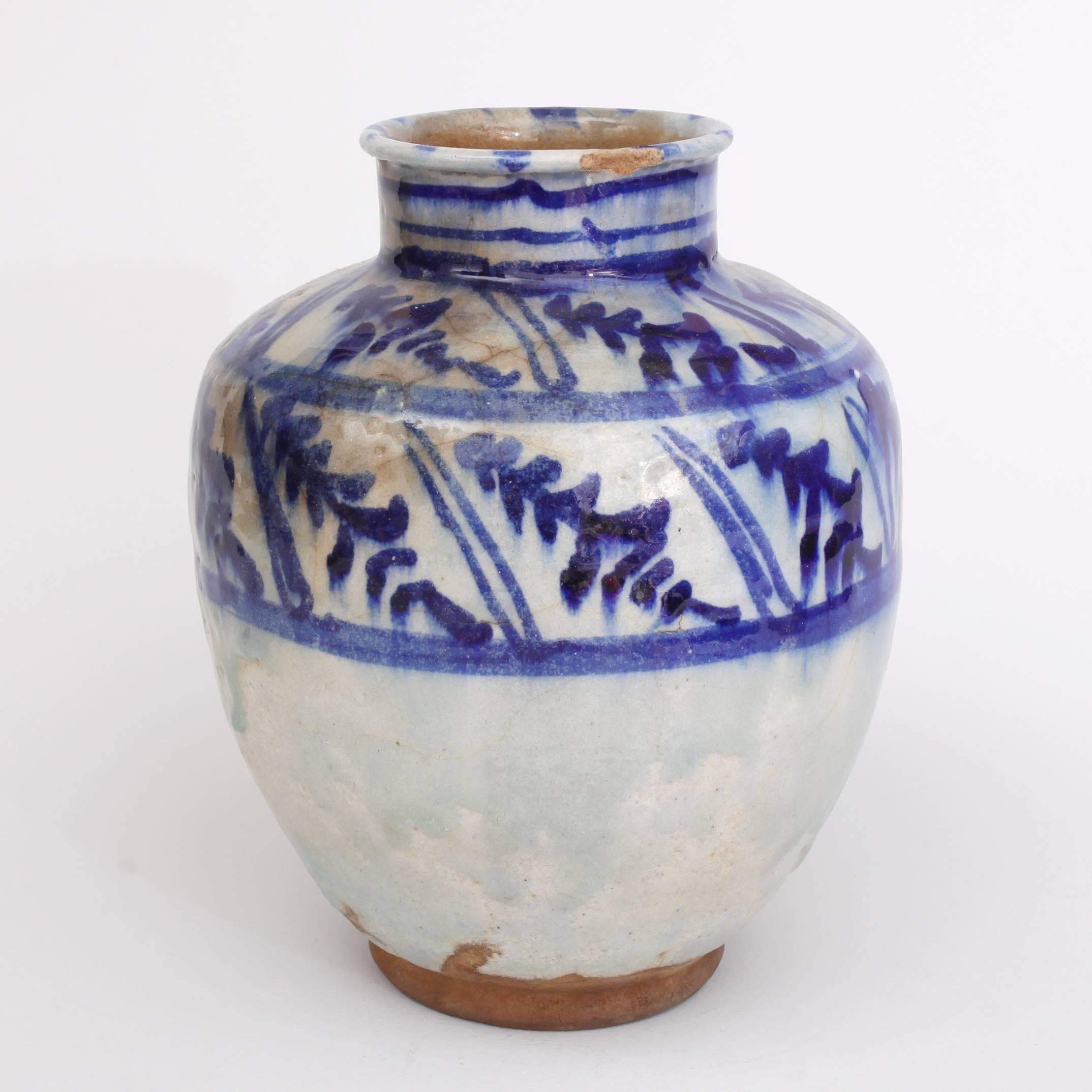 Syrian Islamic Mamluk 16th Century Blue Ceramic Jar Vase