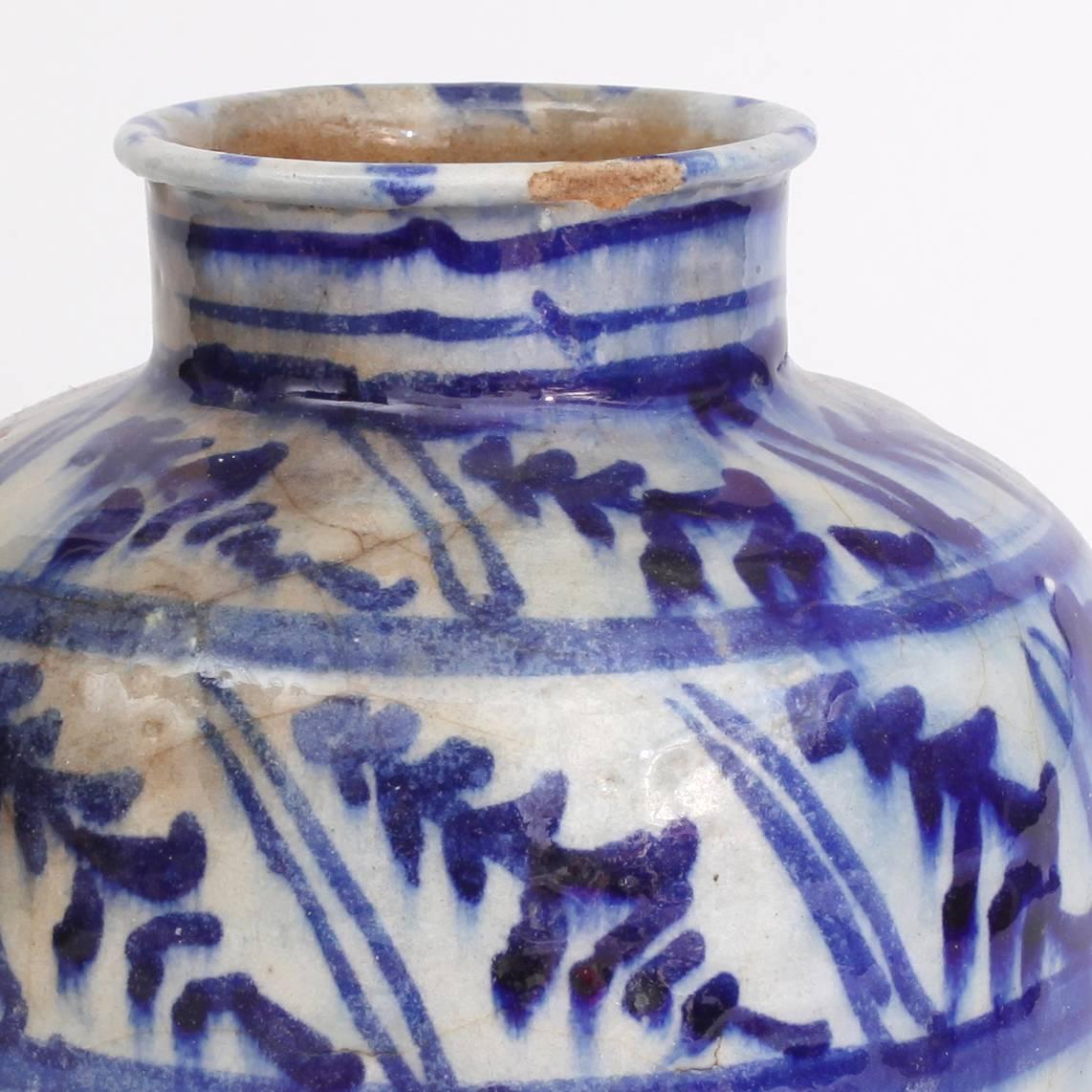 Glazed Islamic Mamluk 16th Century Blue Ceramic Jar Vase