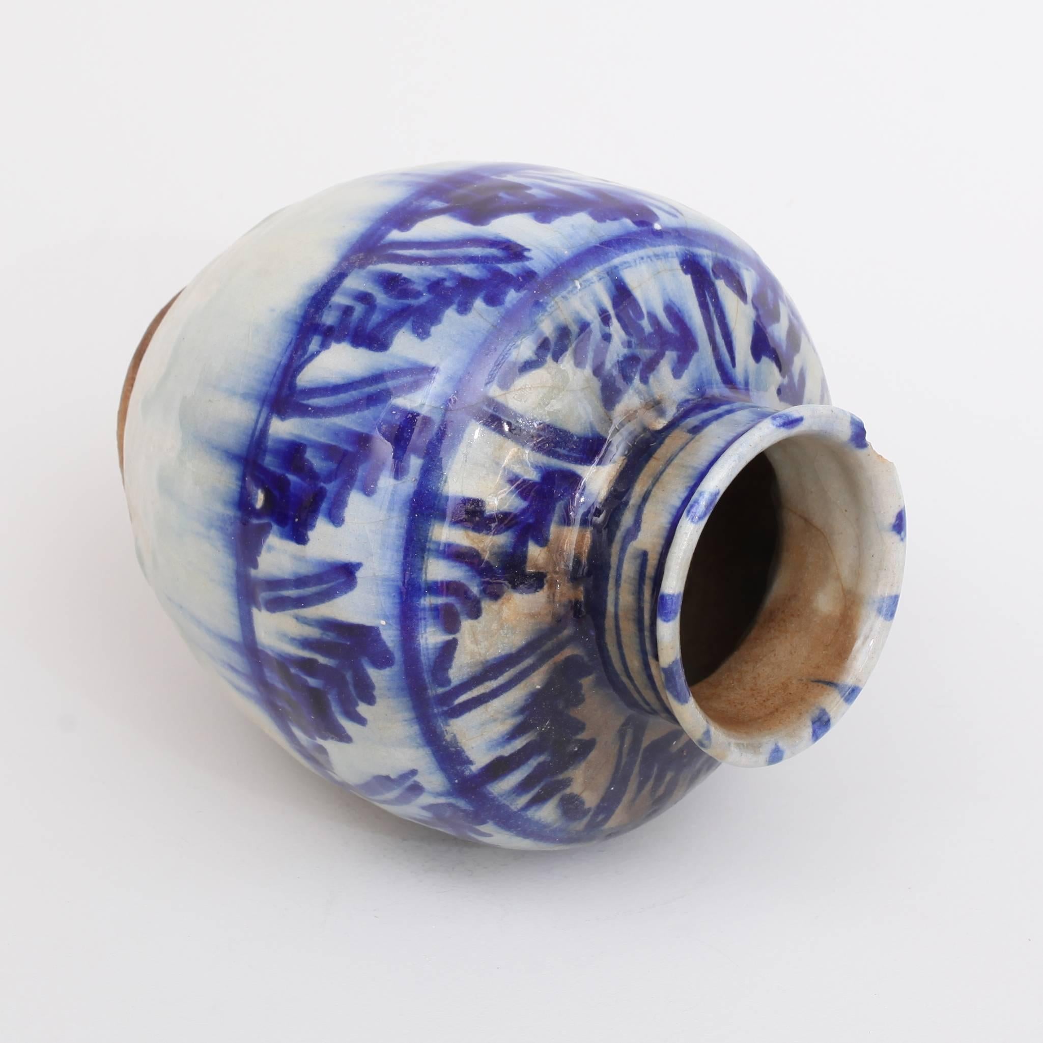 18th Century and Earlier Islamic Mamluk 16th Century Blue Ceramic Jar Vase